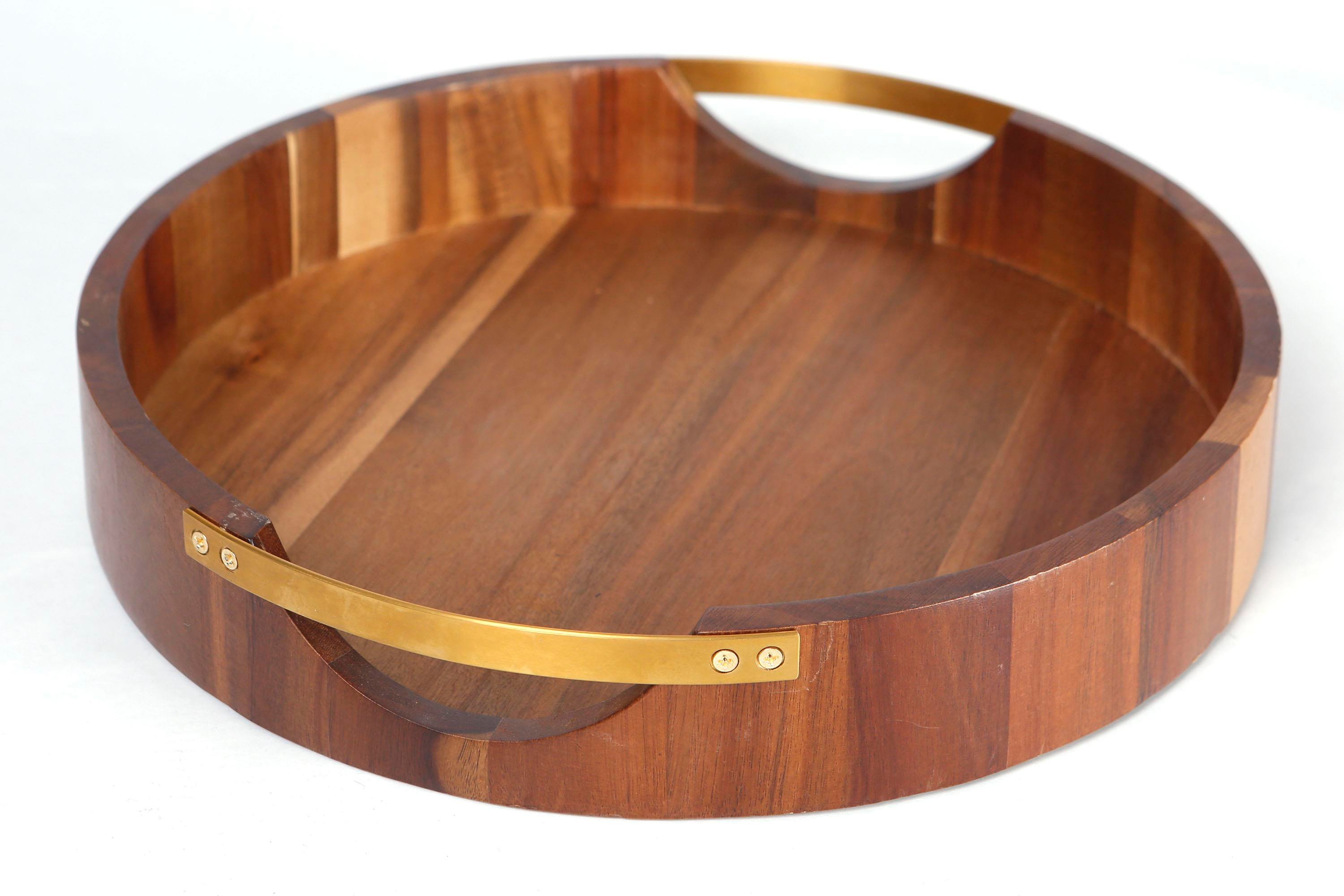 Metpoint Natura  Akasya Yuvarlak Gold Tutmalı Tepsi