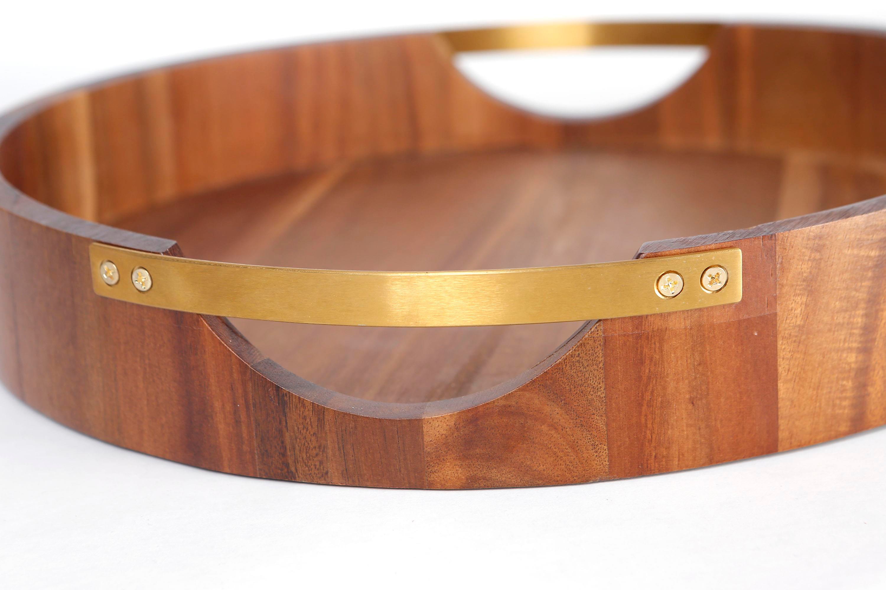 Metpoint Natura  Akasya Yuvarlak Gold Tutmalı Tepsi