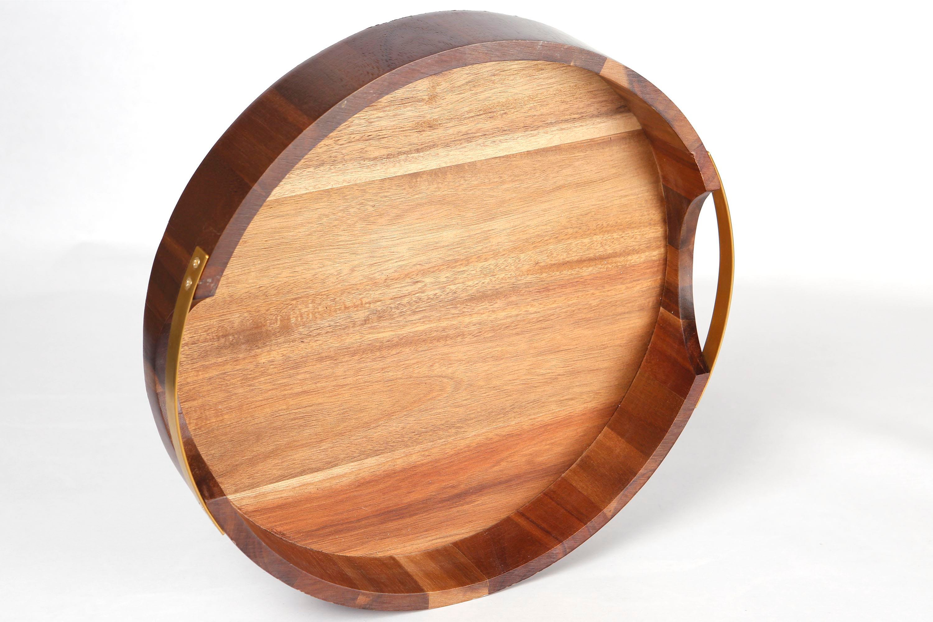 Metpoint Natura  Akasya Yuvarlak Gold Tutmalı Tepsi