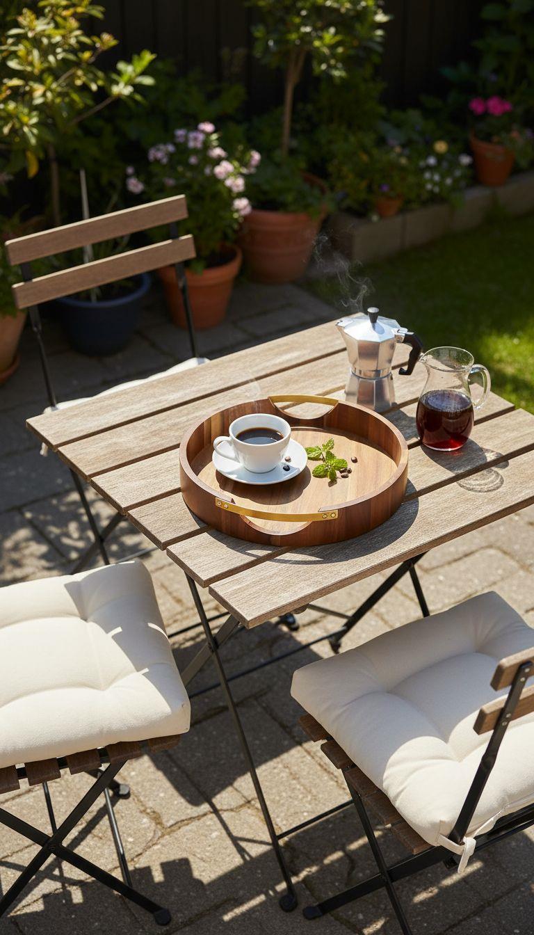 Metpoint Natura  Akasya Yuvarlak Gold Tutmalı Tepsi