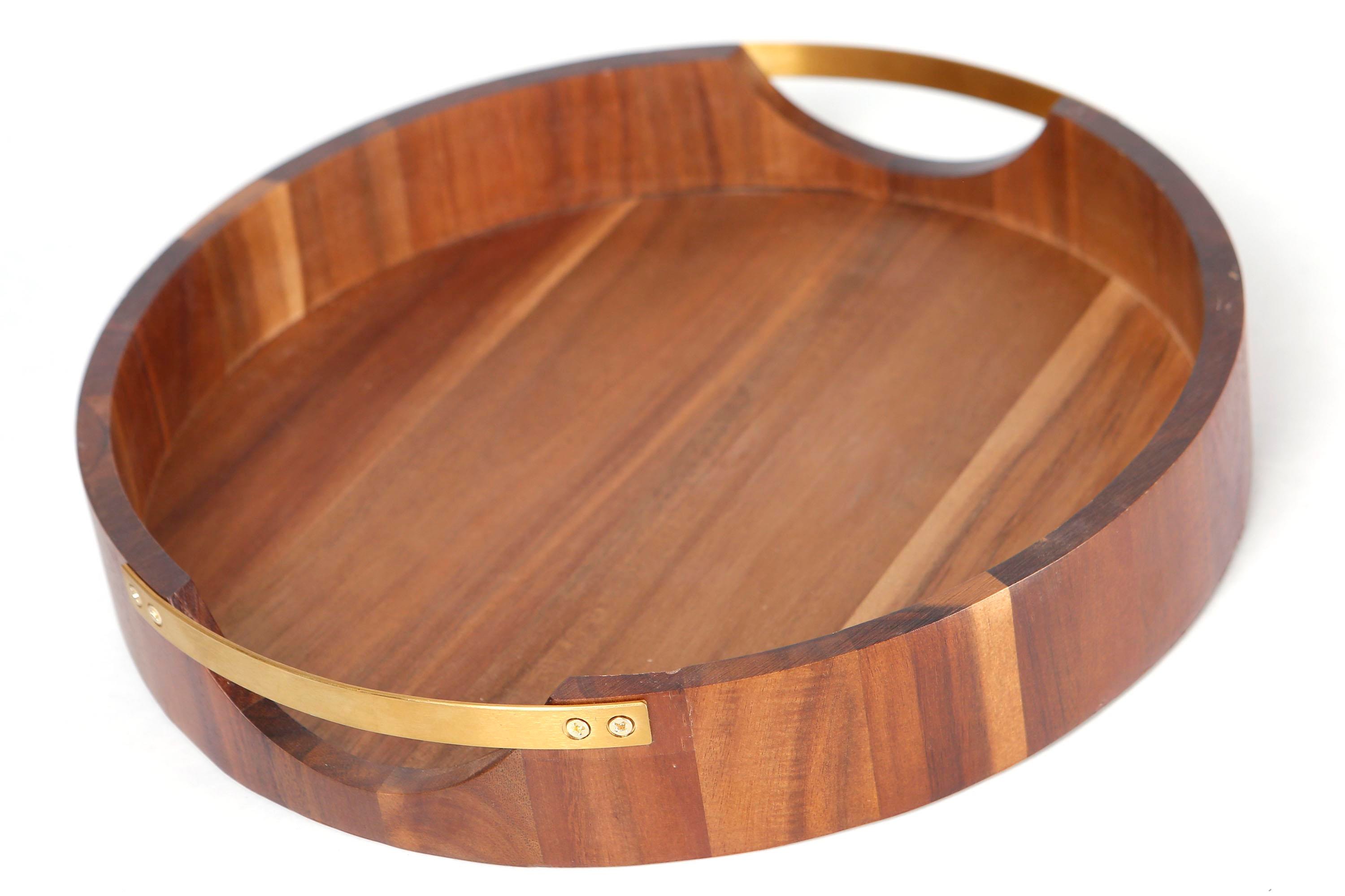 Metpoint Natura  Akasya Yuvarlak Gold Tutmalı Tepsi