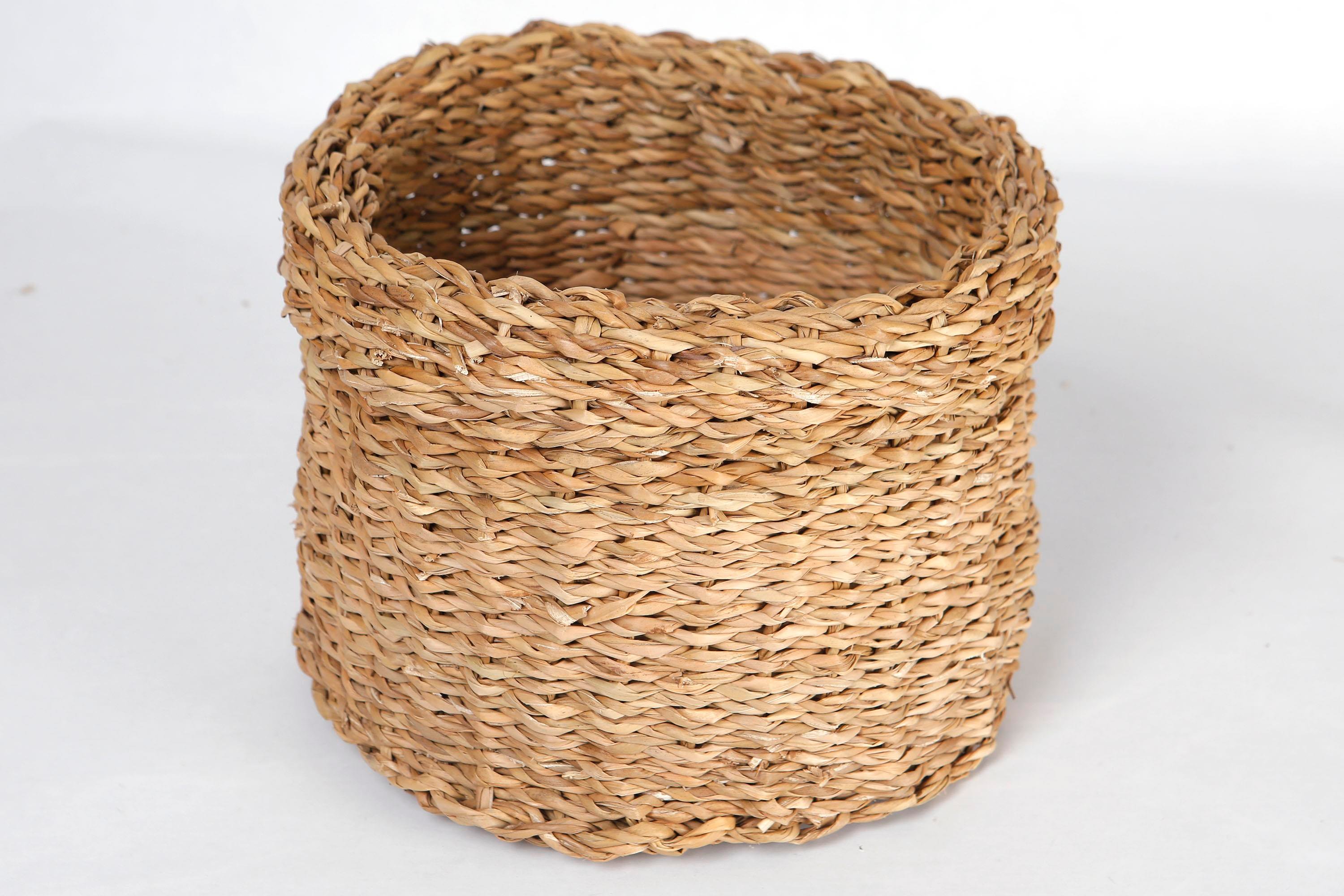 Metpoint Natura Dekoratif Natural Renk Yuvarlak Seagrass Kare Hasır Sepet 3'lü Set