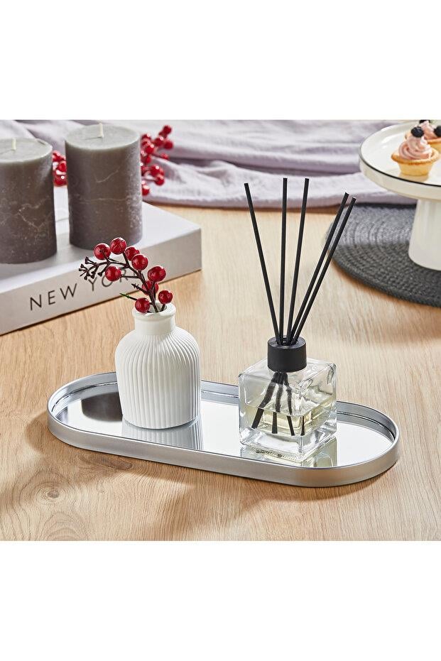 Metpoint Oval Aynalı Gümüş 12x30 İkramlık Kahve ve Çay Sunum Tepsisi (Çok Amaçlı)