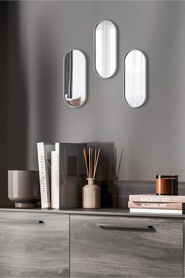 Metpoint Oval Aynalı Gümüş 12x30 İkramlık Kahve ve Çay Sunum Tepsisi (Çok Amaçlı)