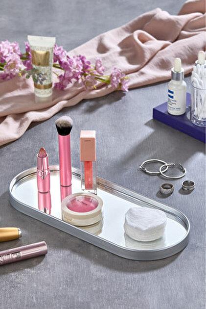 Metpoint Oval Aynalı Gümüş 3'lü 12x30 İkramlık Kahve ve Çay Sunum Tepsisi (Çok Amaçlı)