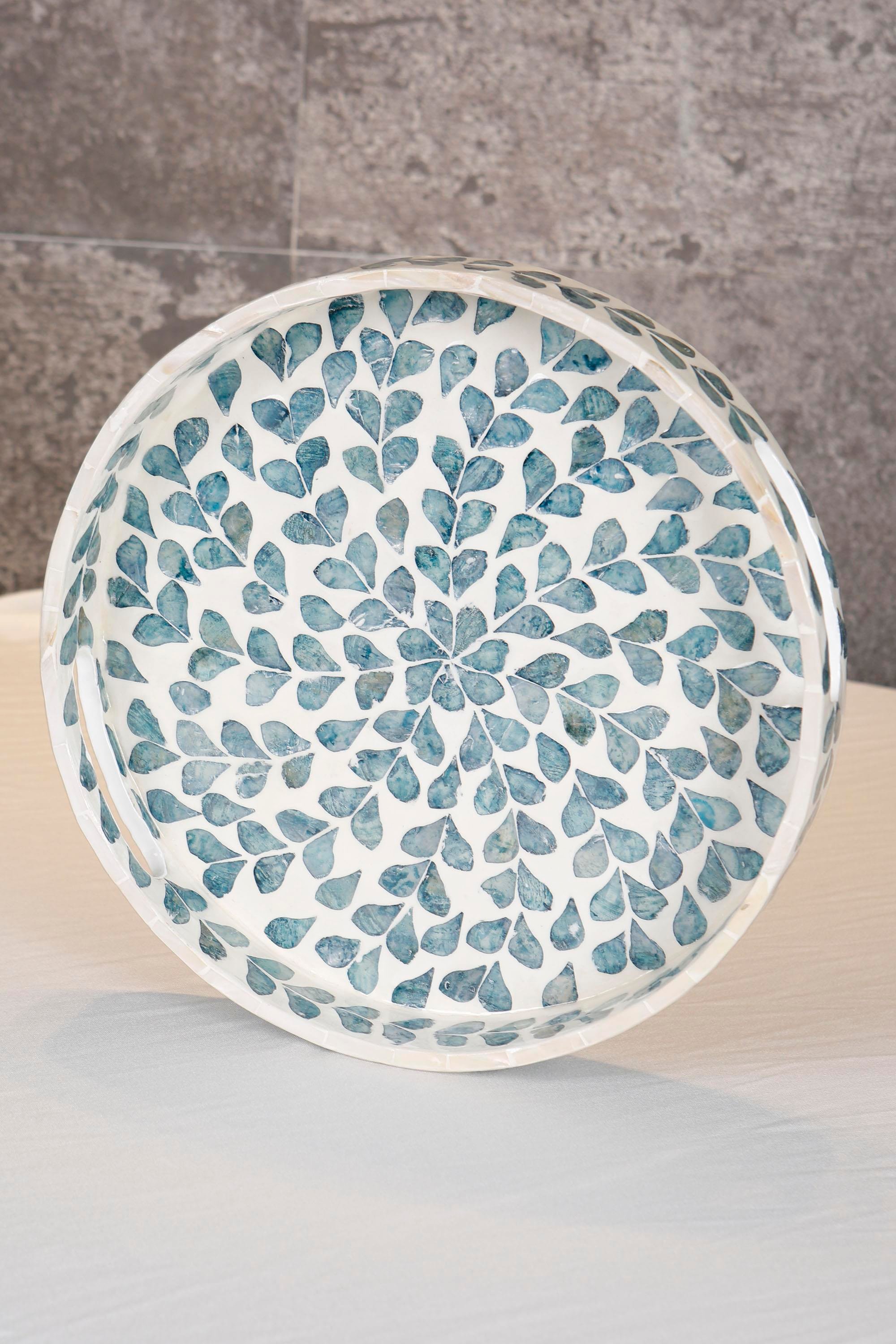 Metpoint Sedefli 3'lü İndigo Mavi Detaylı Tepsi Seti