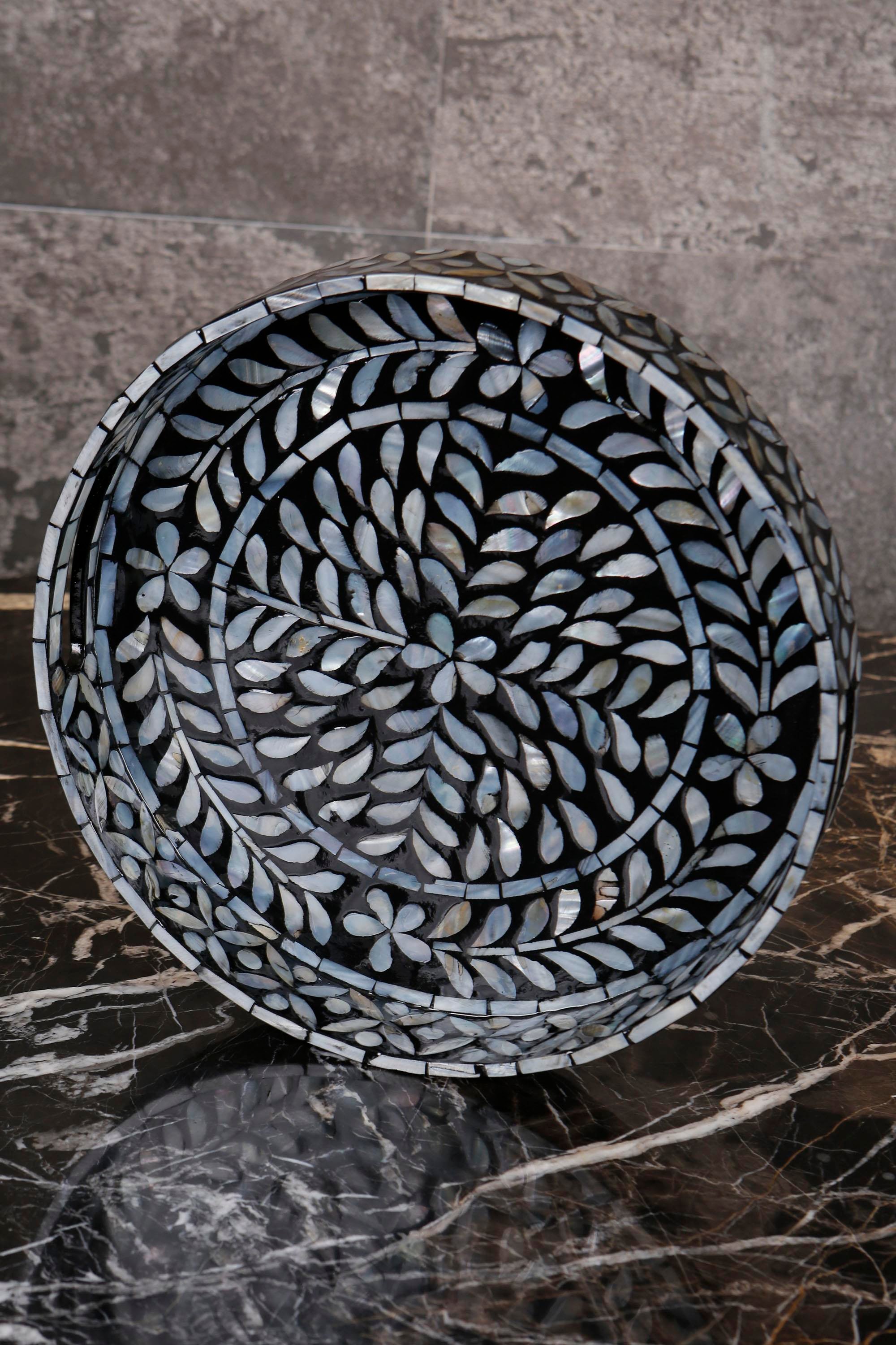 Metpoint Sedefli 3'lü Siyah Sedef Detaylı Tepsi Seti