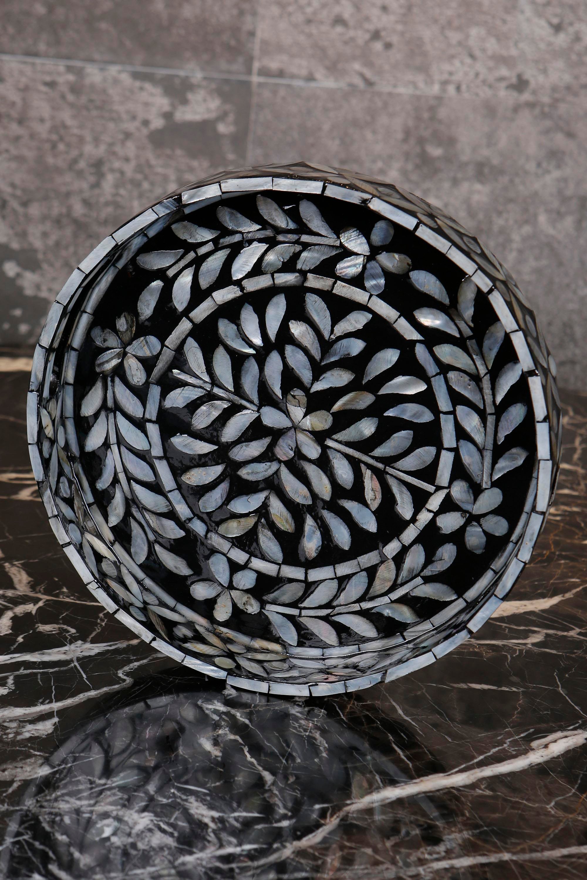 Metpoint Sedefli 3'lü Siyah Sedef Detaylı Tepsi Seti