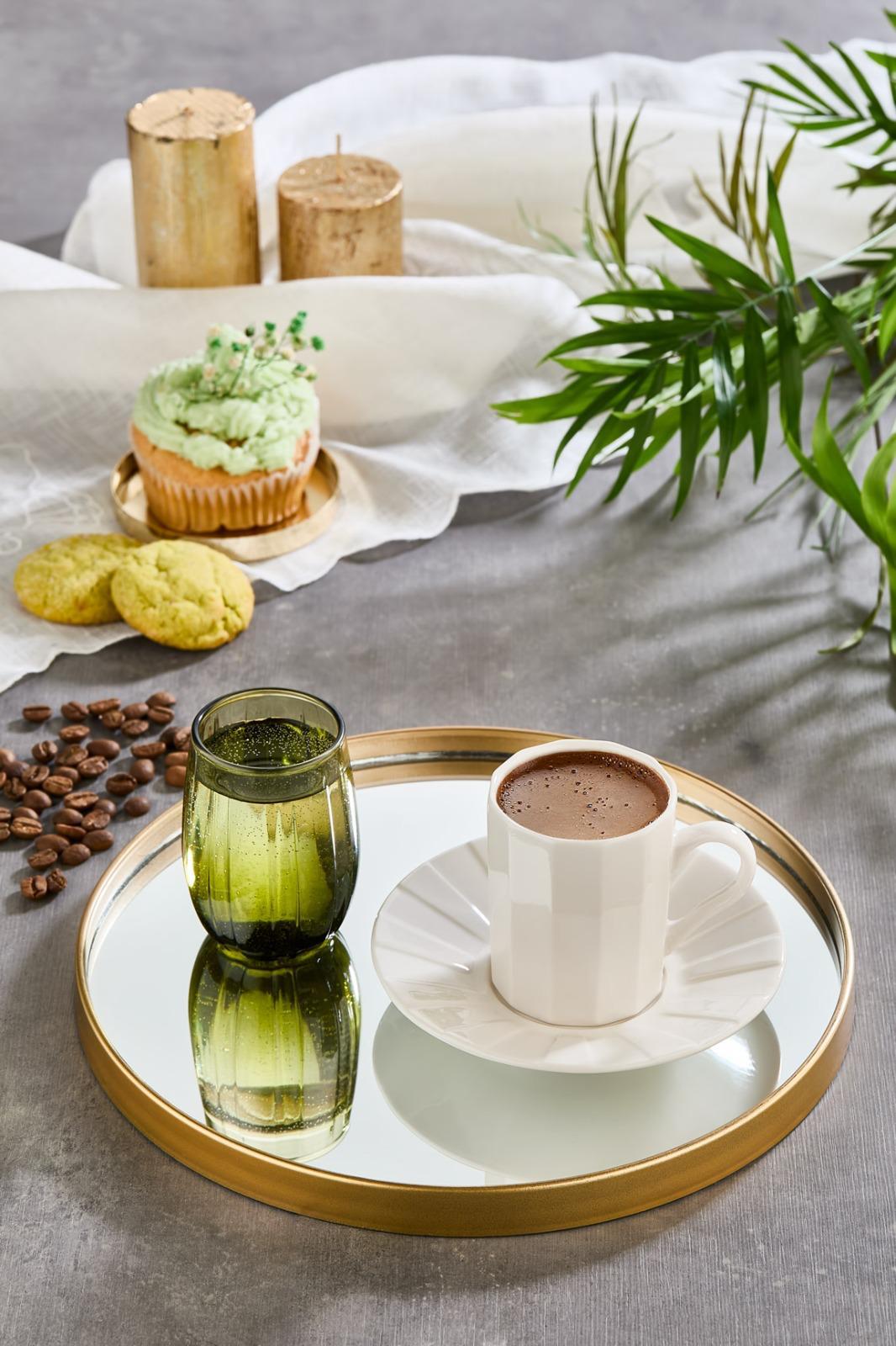 Metpoint Yuvarlak Aynalı Gold 24x24 İkramlık Kahve ve Çay Sunum Tepsisi (Çok Amaçlı)