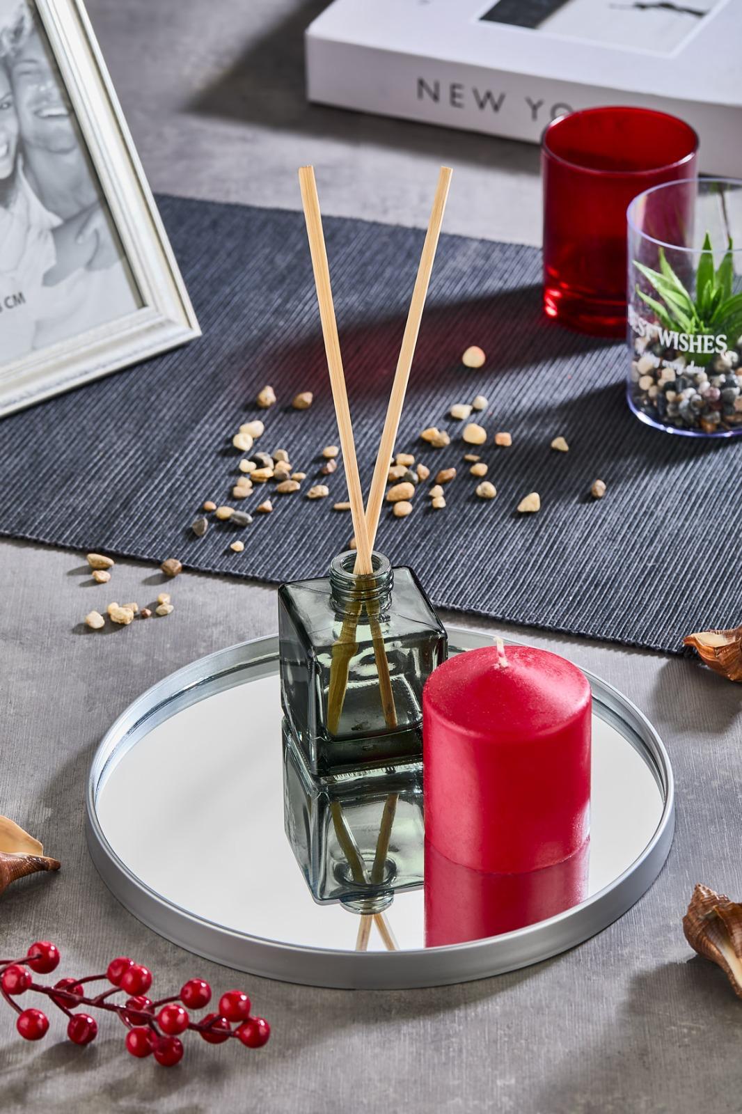 Metpoint Yuvarlak Aynalı Gümüş 24x24 İkramlık Kahve ve Çay Sunum Tepsisi (Çok Amaçlı)