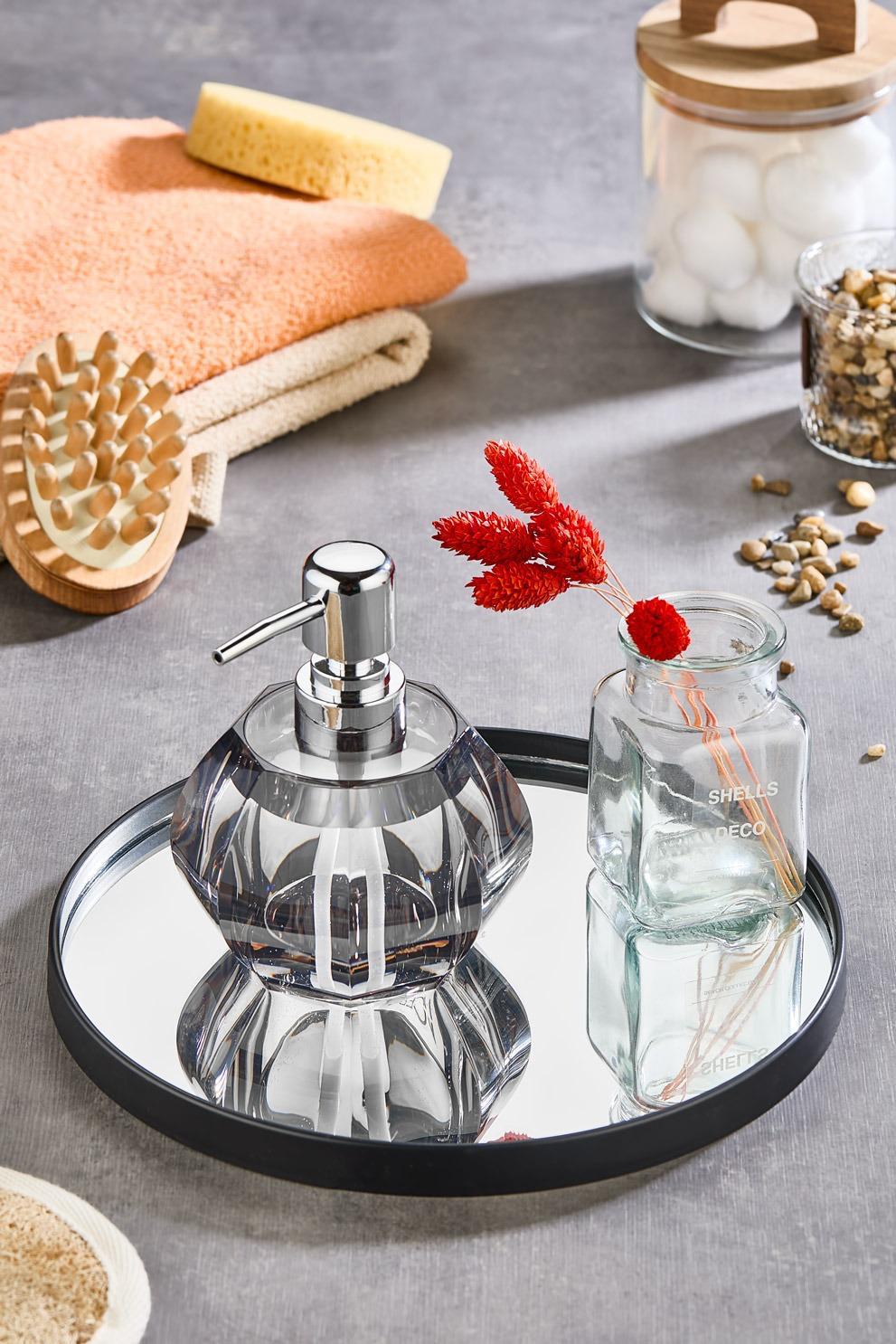 Metpoint Yuvarlak Aynalı Siyah 24x24 İkramlık Kahve ve Çay Sunum Tepsisi (Çok Amaçlı)