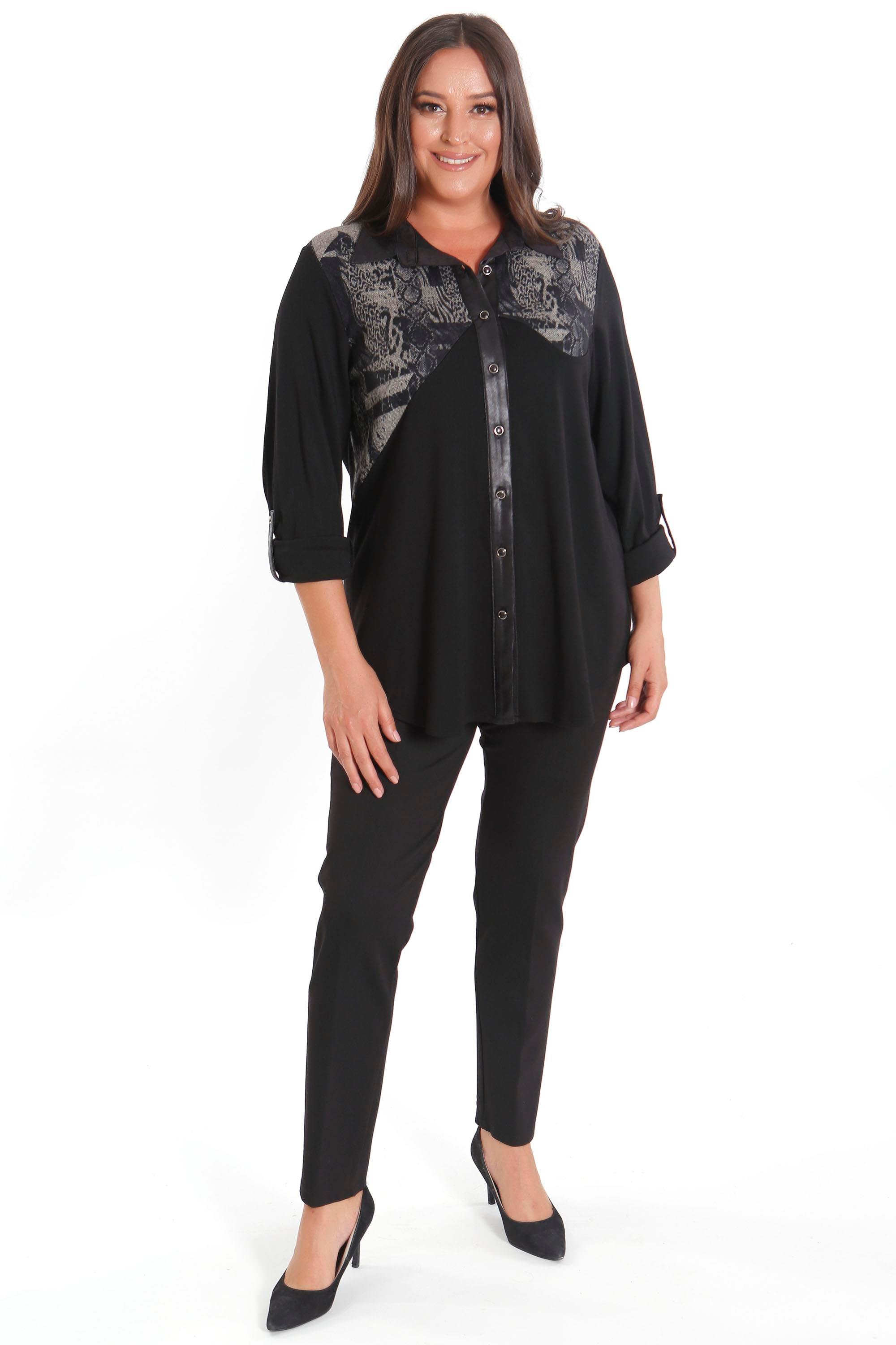 Trend42plus Büyük Beden Asimetrik Kesim Örme Bej Gömlek