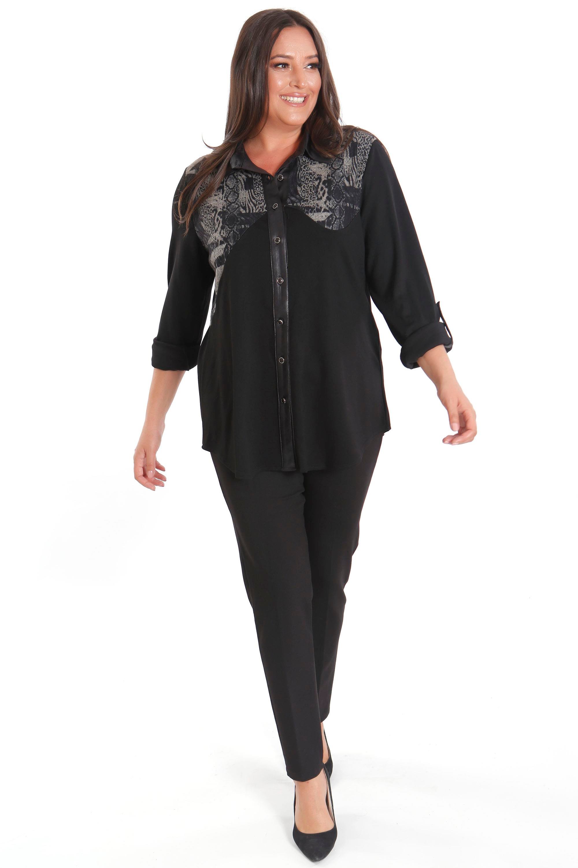 Trend42plus Büyük Beden Asimetrik Kesim Örme Bej Gömlek