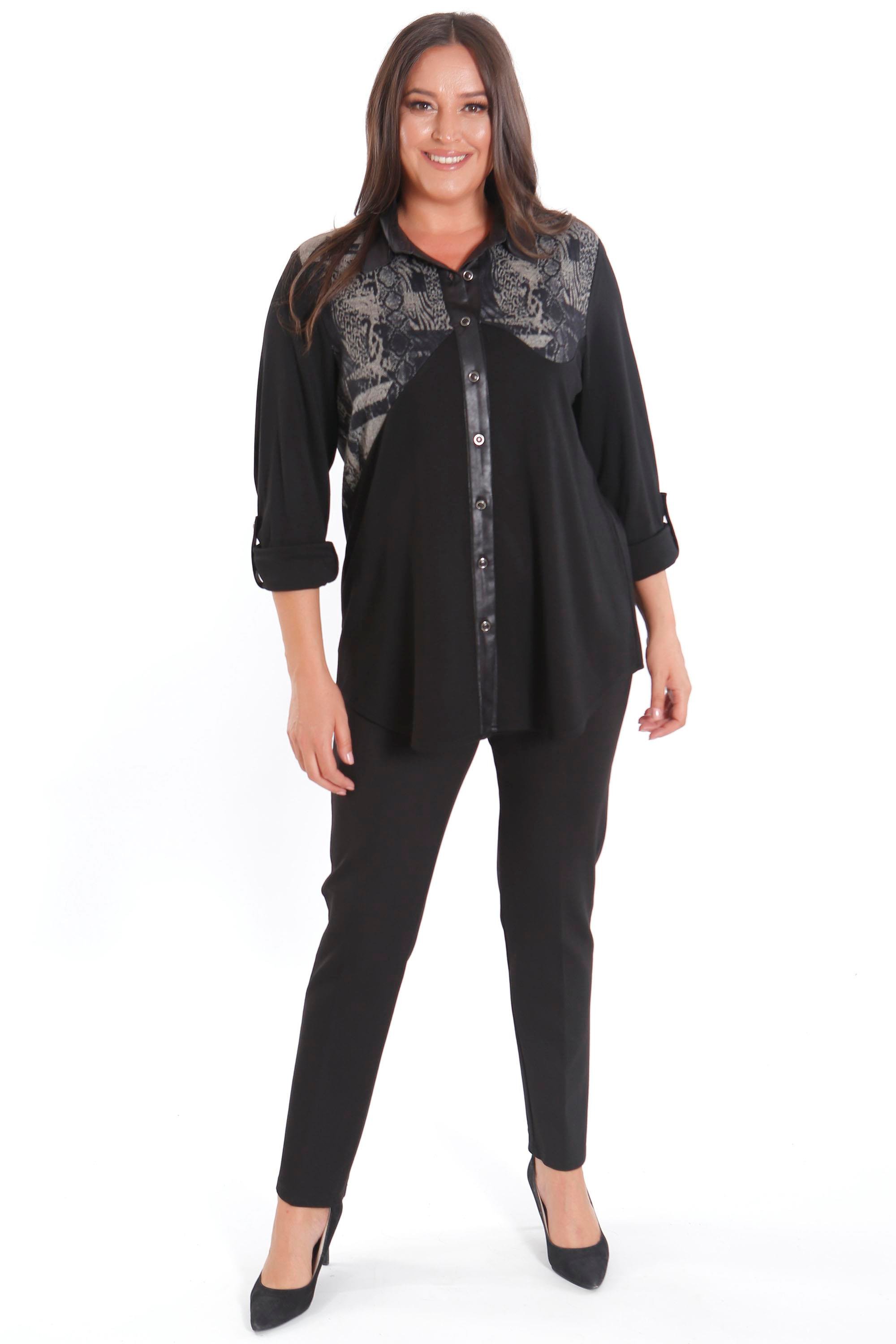 Trend42plus Büyük Beden Asimetrik Kesim Örme Bej Gömlek