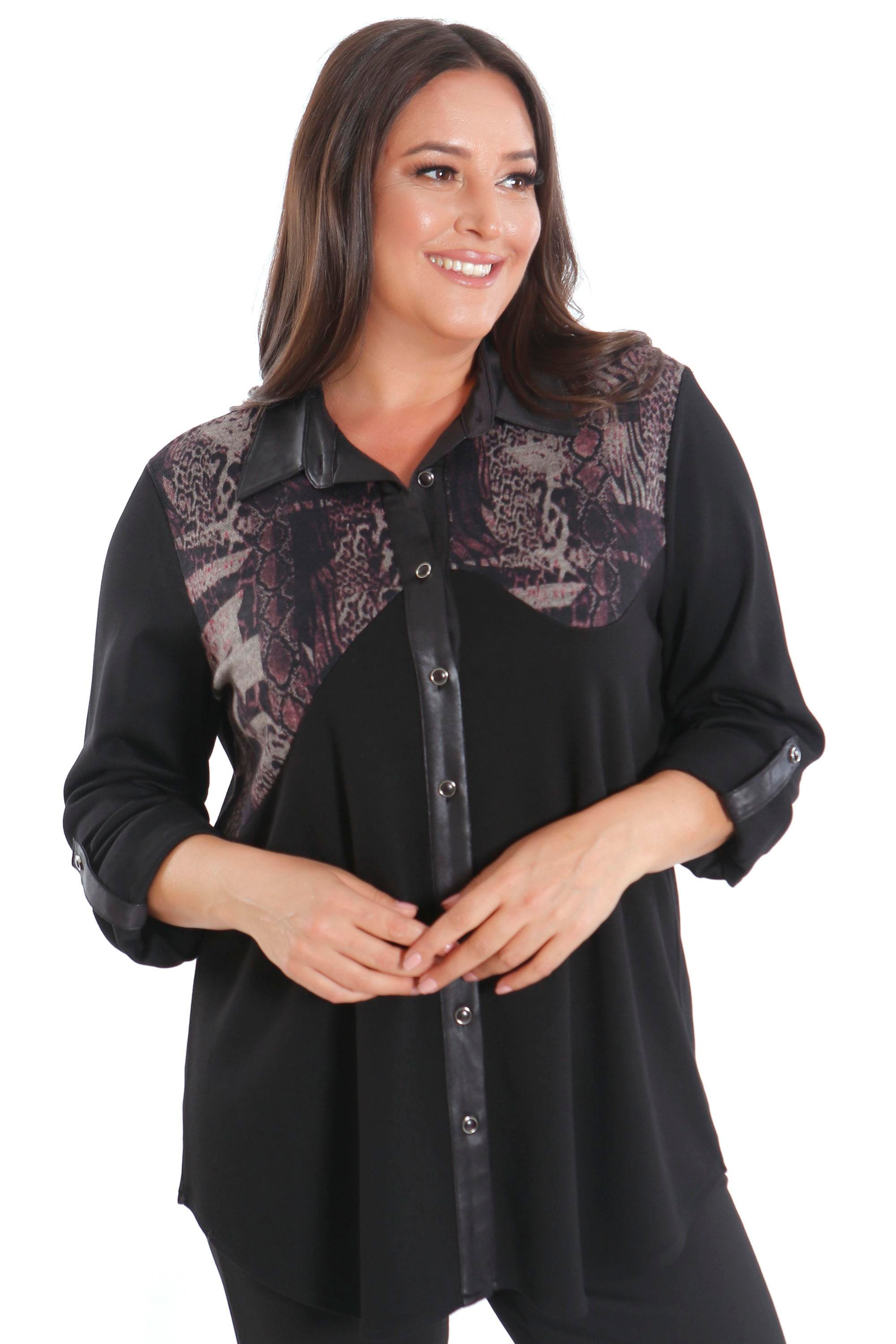 Trend42plus Büyük Beden Asimetrik Kesim Örme Bordo Gömlek