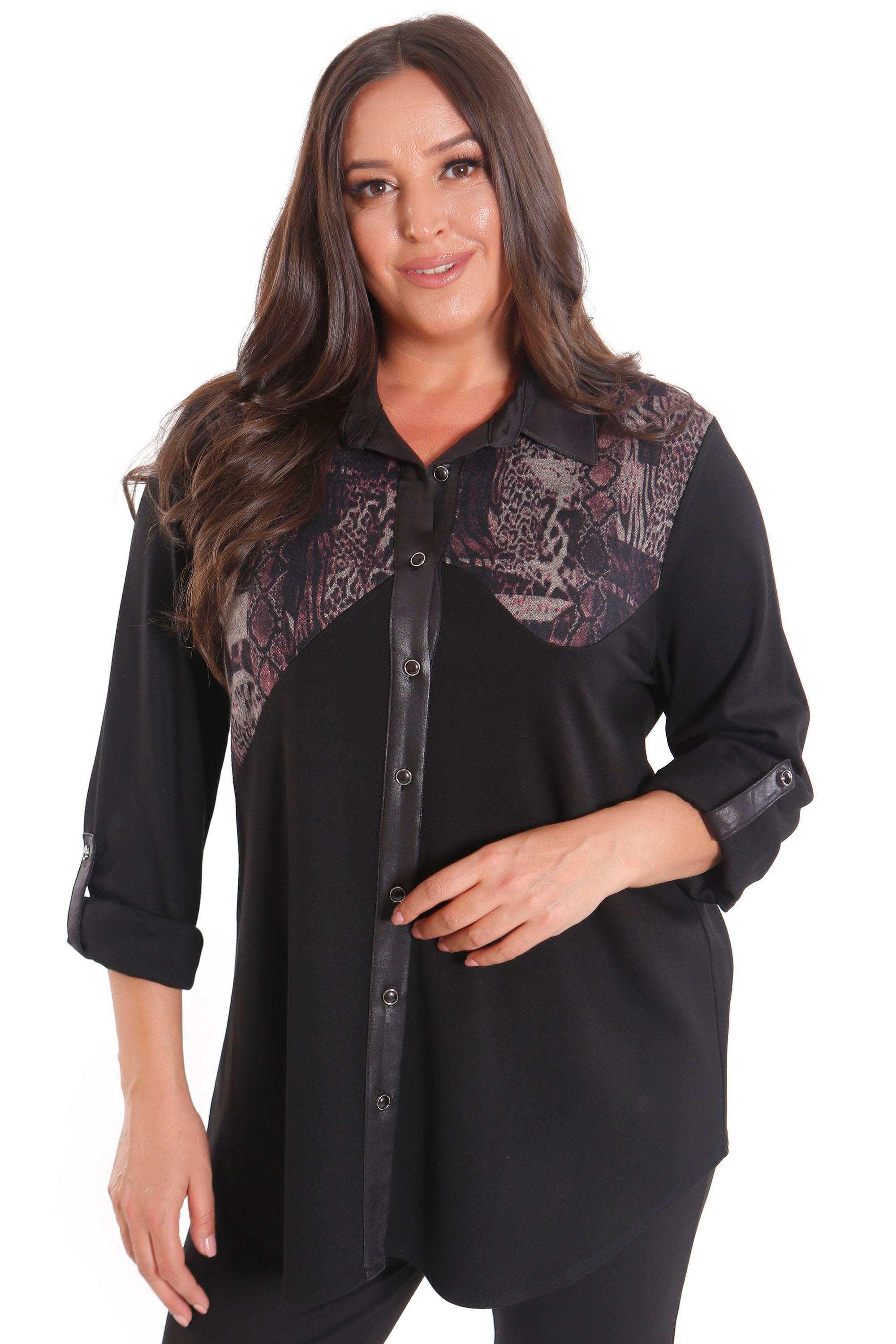 Trend42plus Büyük Beden Asimetrik Kesim Örme Bordo Gömlek