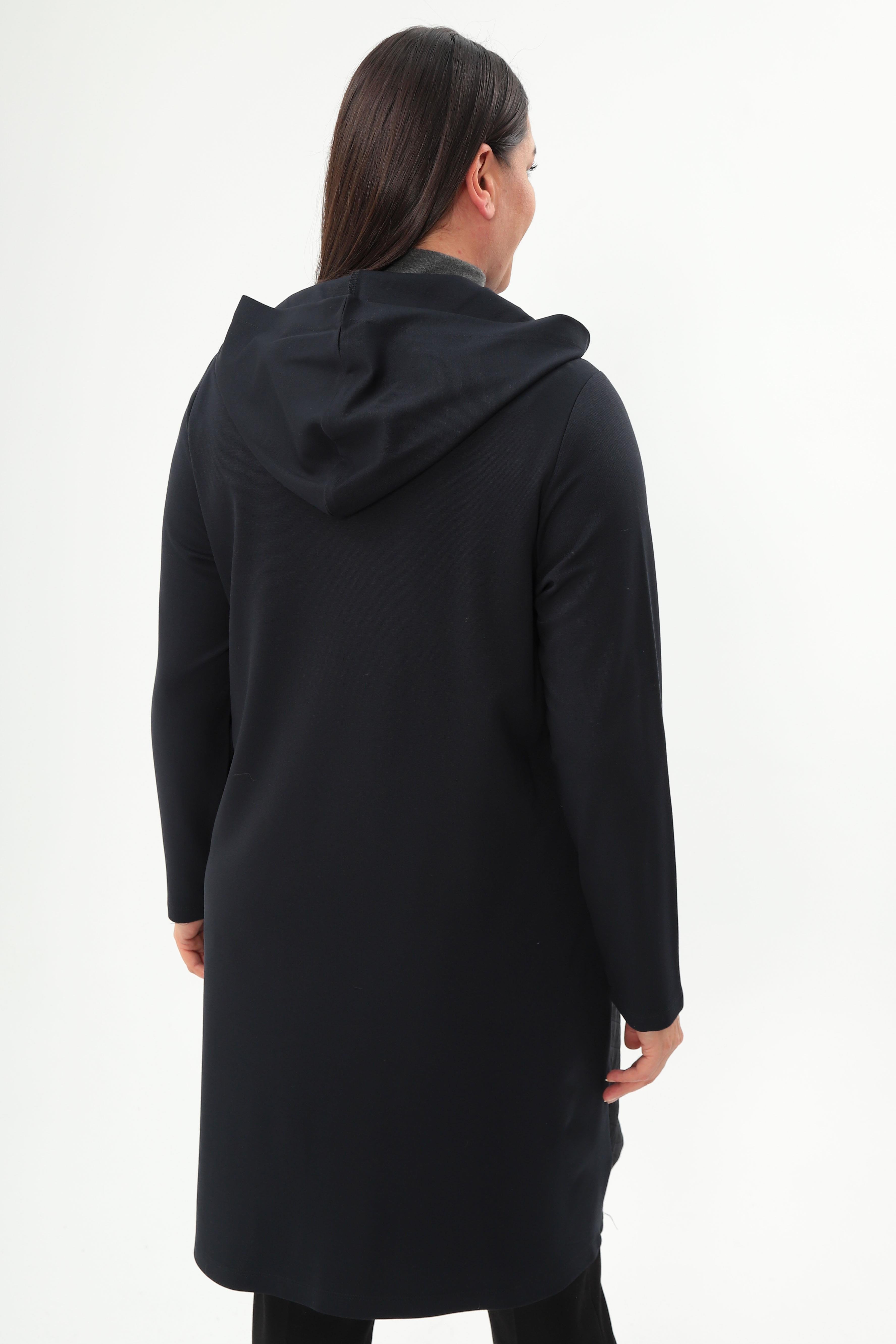 Trend42plus Büyük Beden Baklava Desen Fermuarlı Lacivert Kap