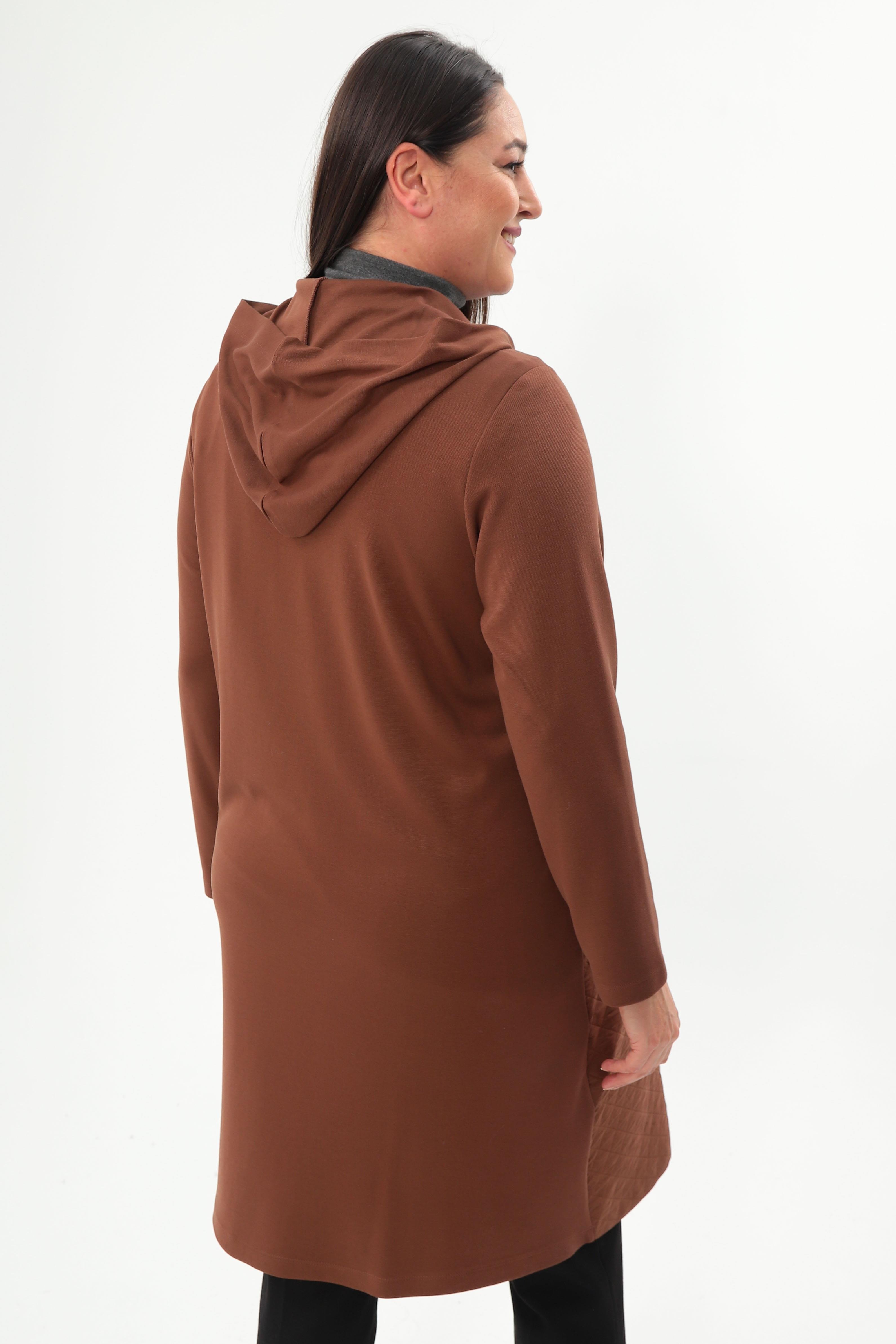 Trend42plus Büyük Beden Baklava Desen Fermuarlı Kahverengi Kap