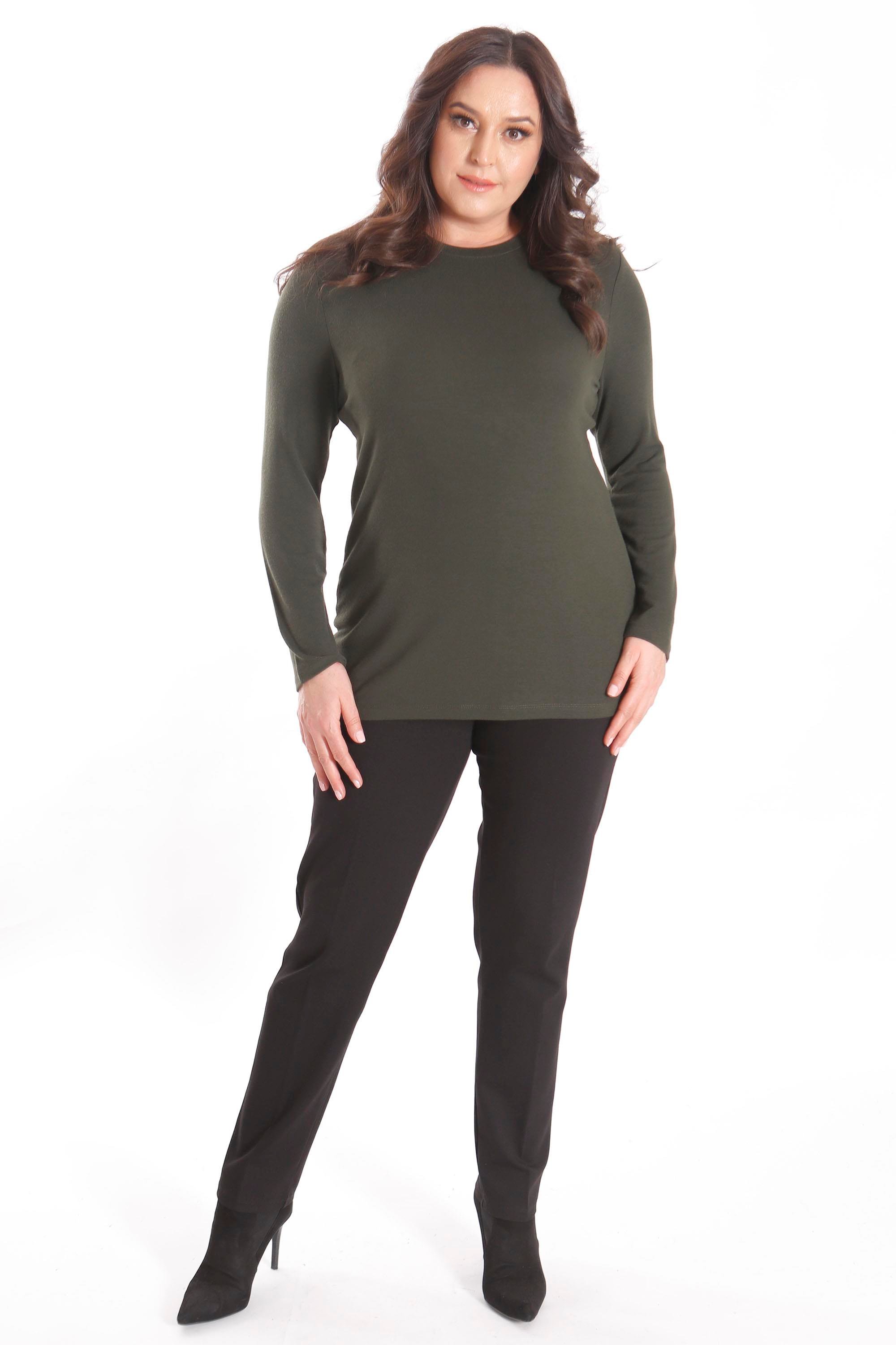 Trend42plus büyük Beden Basic Bisiklet Yaka Haki Bluz