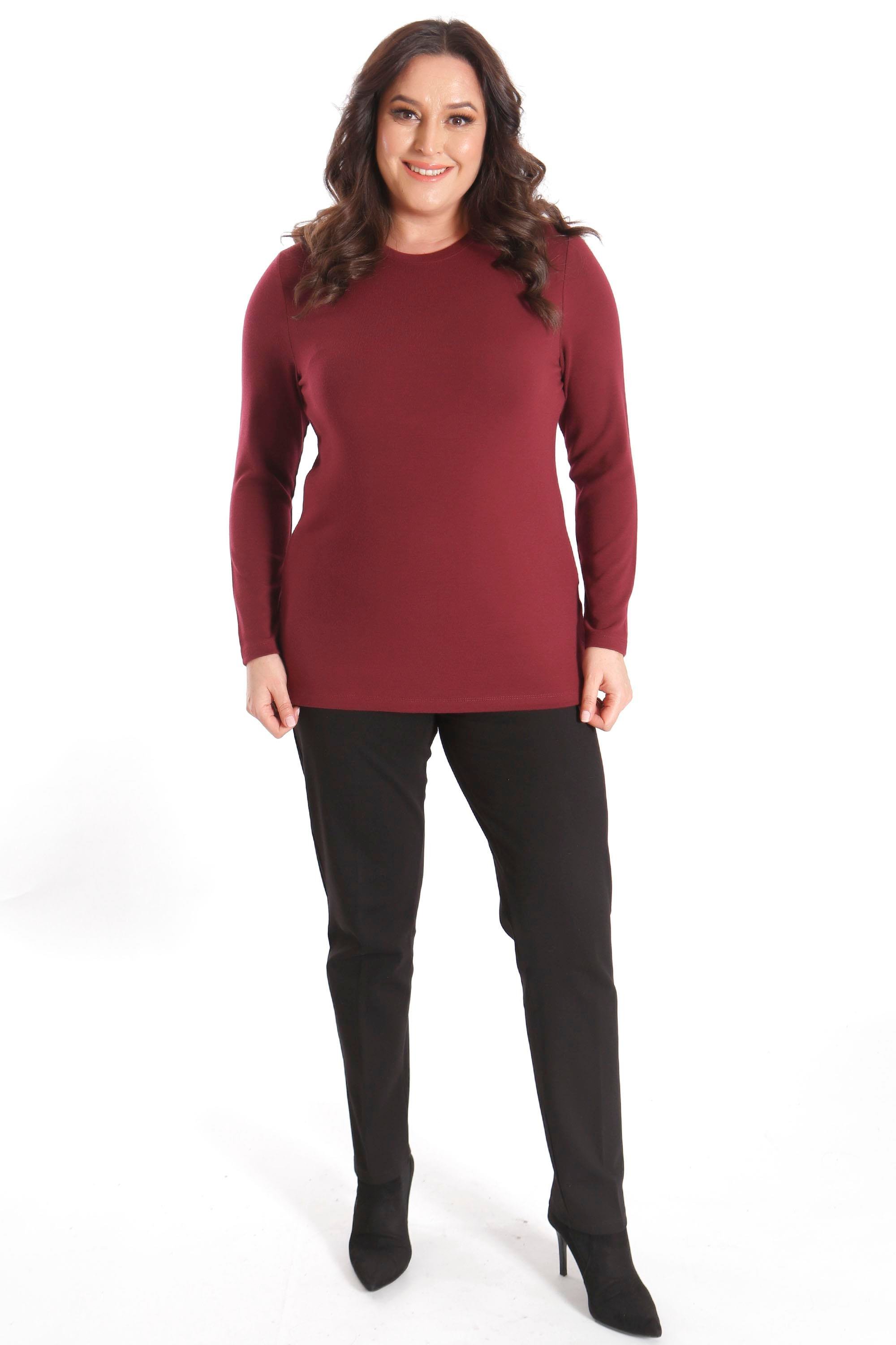 Trend42plus büyük Beden Basic Bisiklet Yaka Bordo Bluz