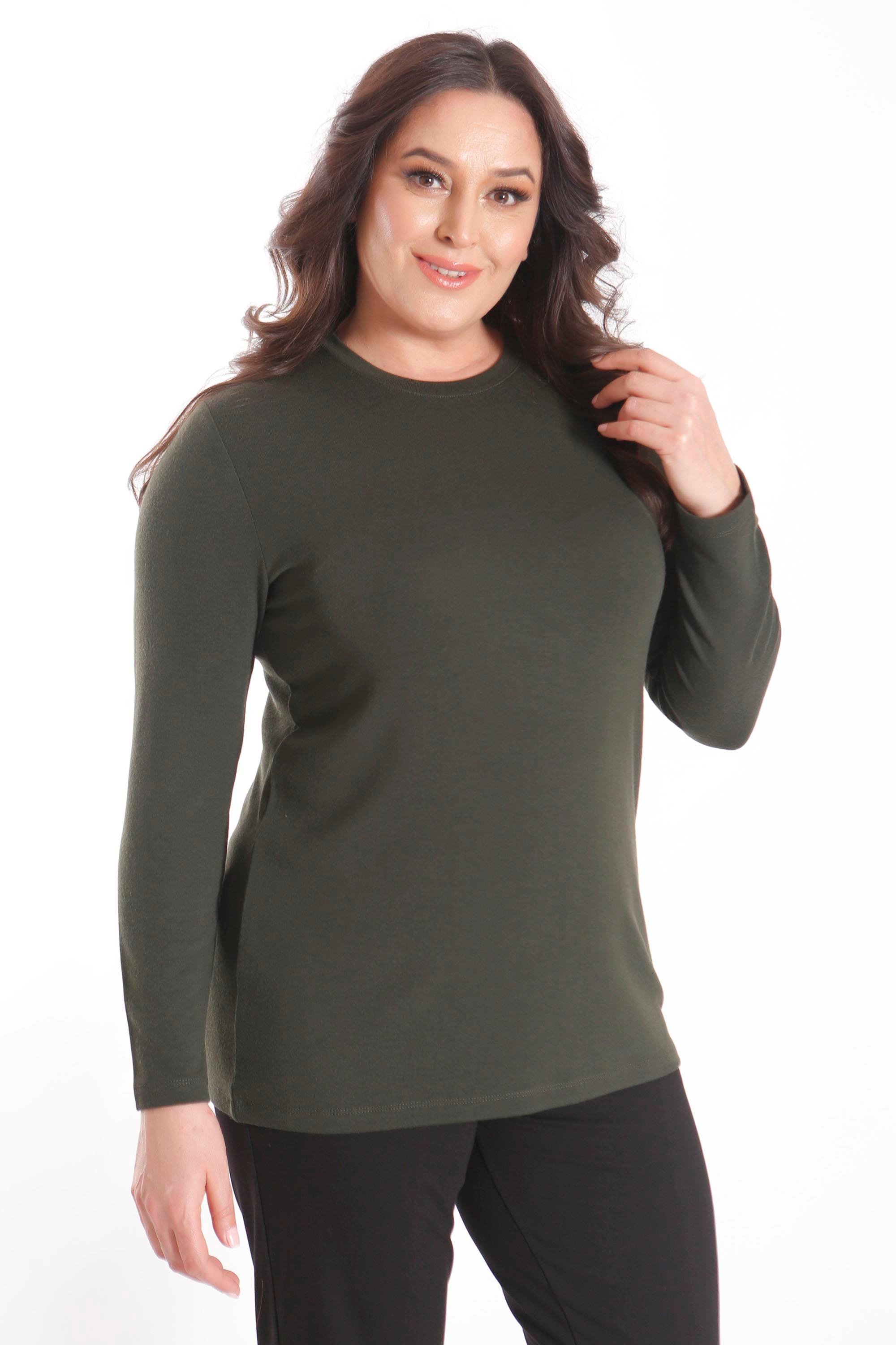 Trend42plus büyük Beden Basic Bisiklet Yaka Haki Bluz