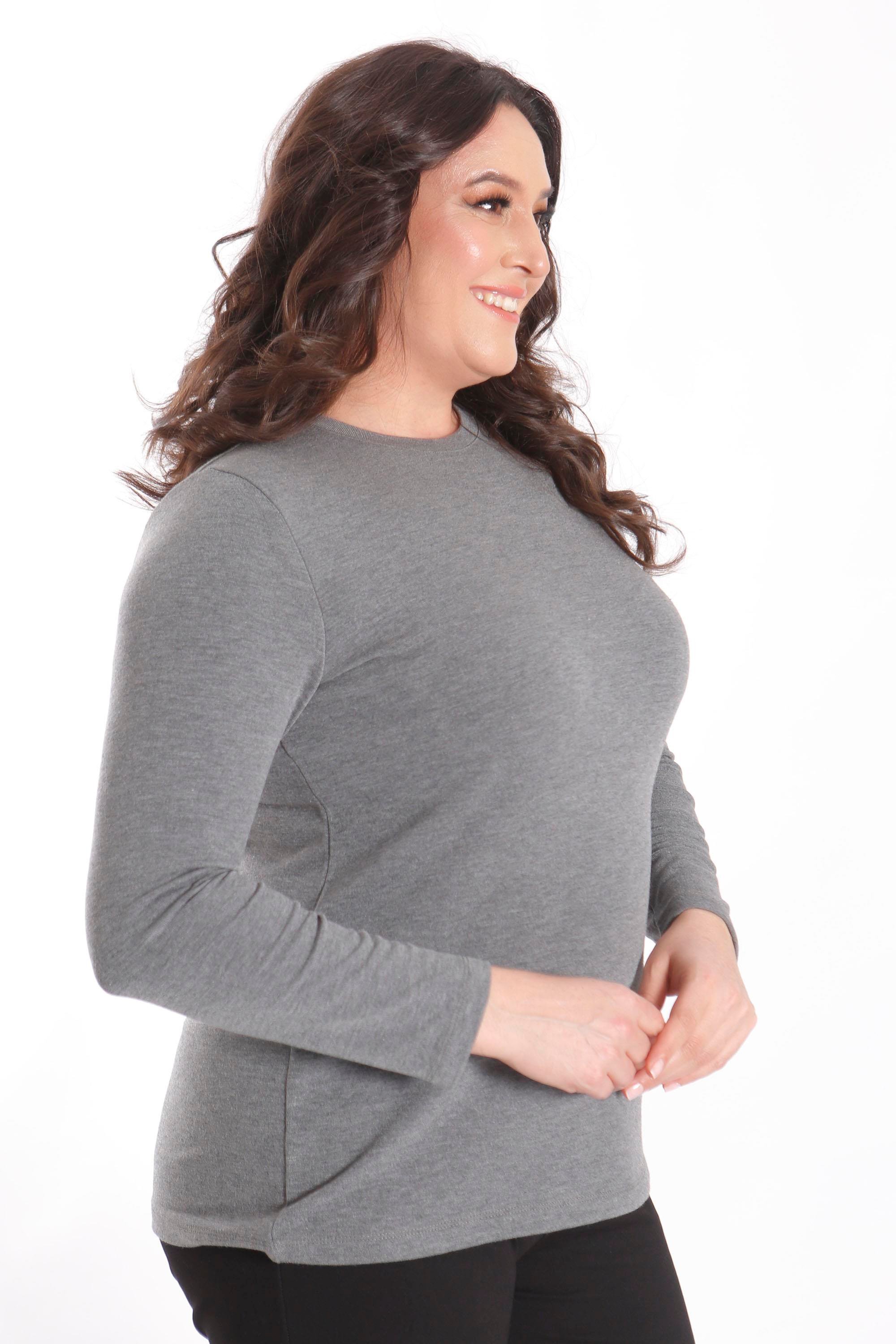 Trend42plus büyük Beden Basic Bisiklet Yaka Antrasit Bluz