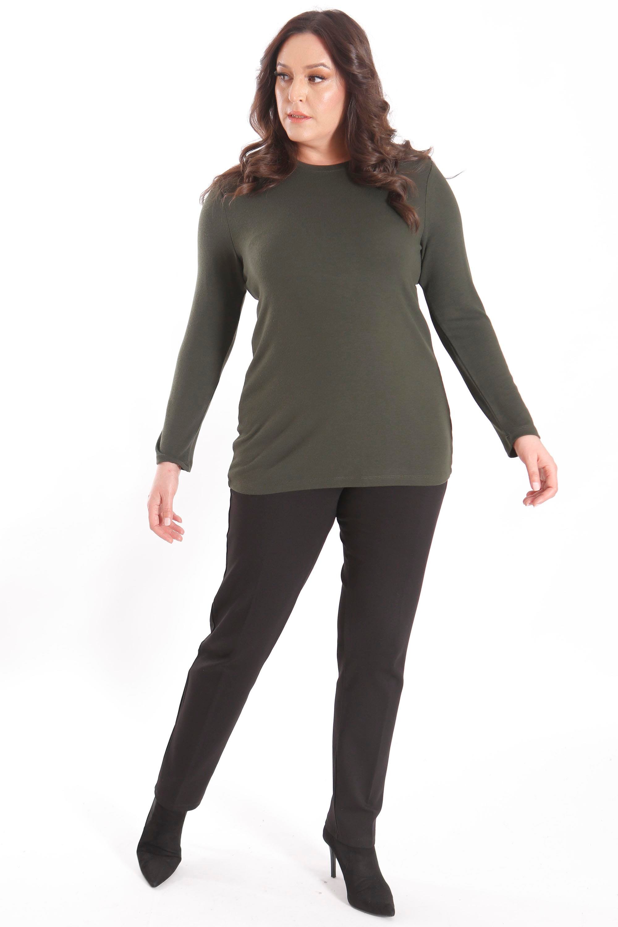 Trend42plus büyük Beden Basic Bisiklet Yaka Haki Bluz