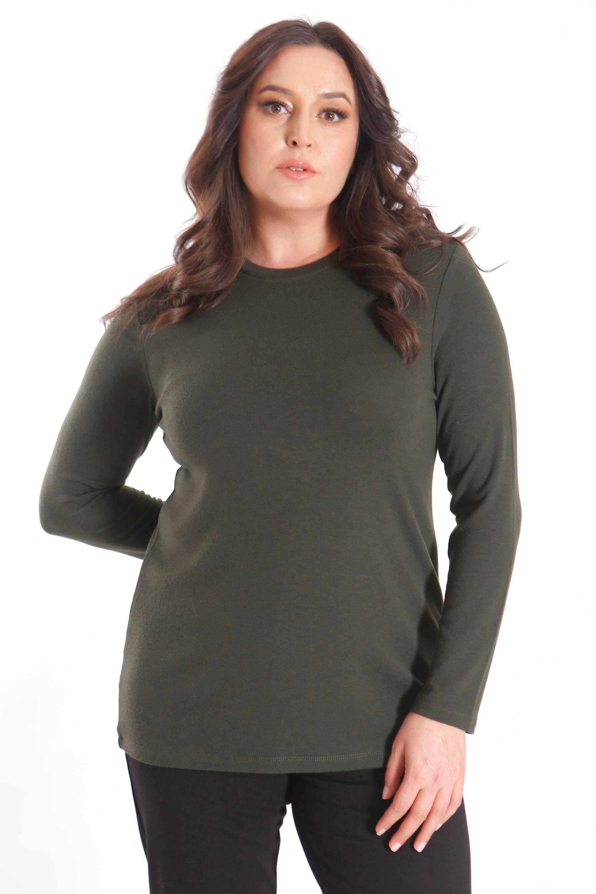 Trend42plus büyük Beden Basic Bisiklet Yaka Haki Bluz