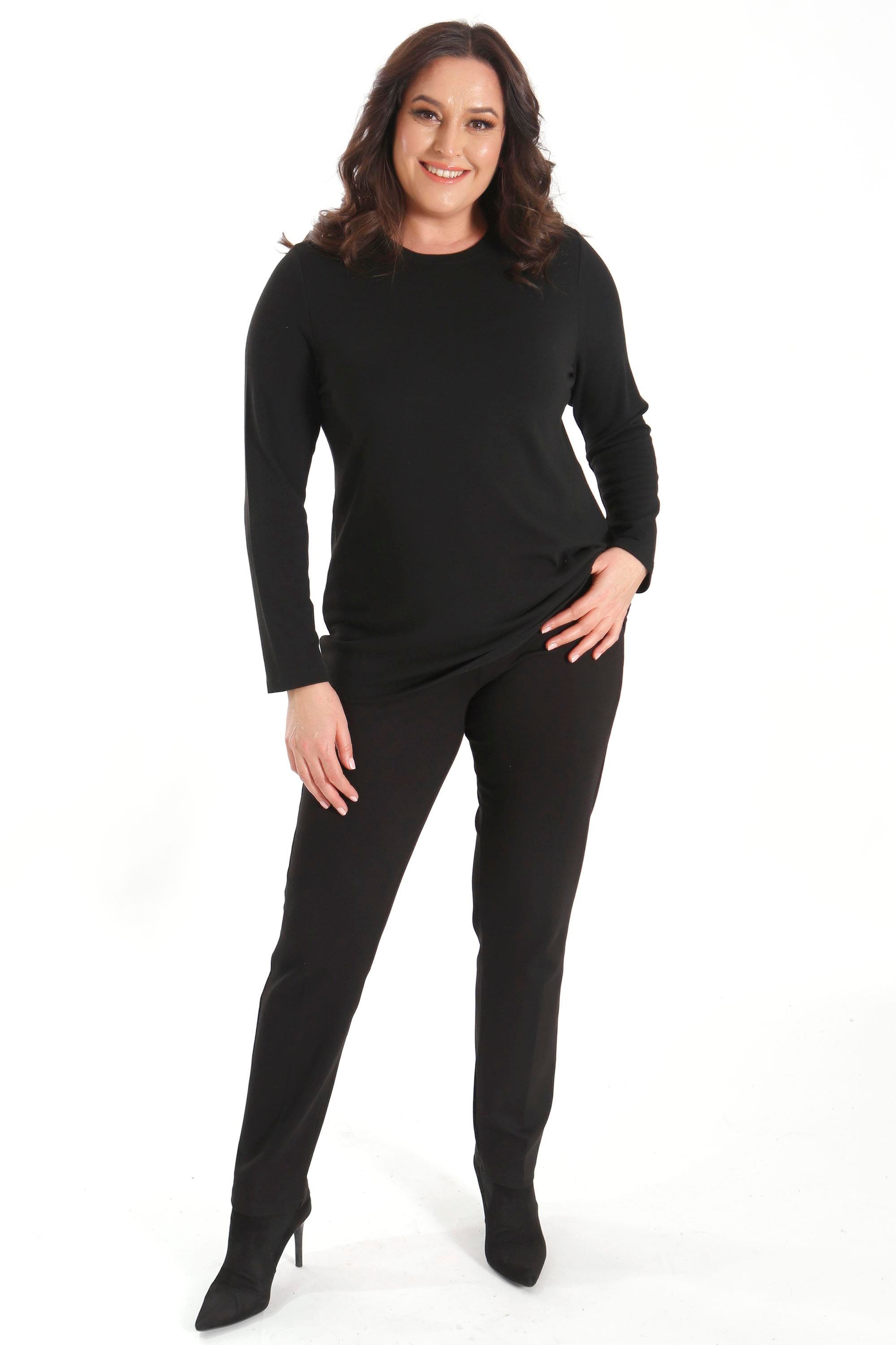 Trend42plus büyük Beden Basic Bisiklet Yaka Siyah Bluz