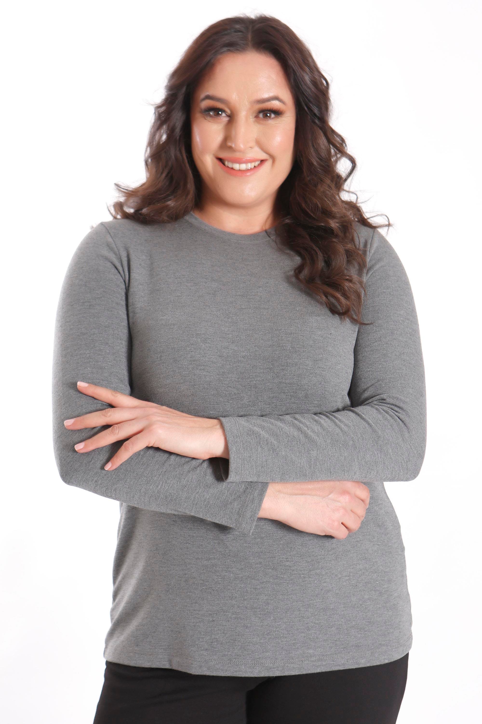 Trend42plus büyük Beden Basic Bisiklet Yaka Antrasit Bluz