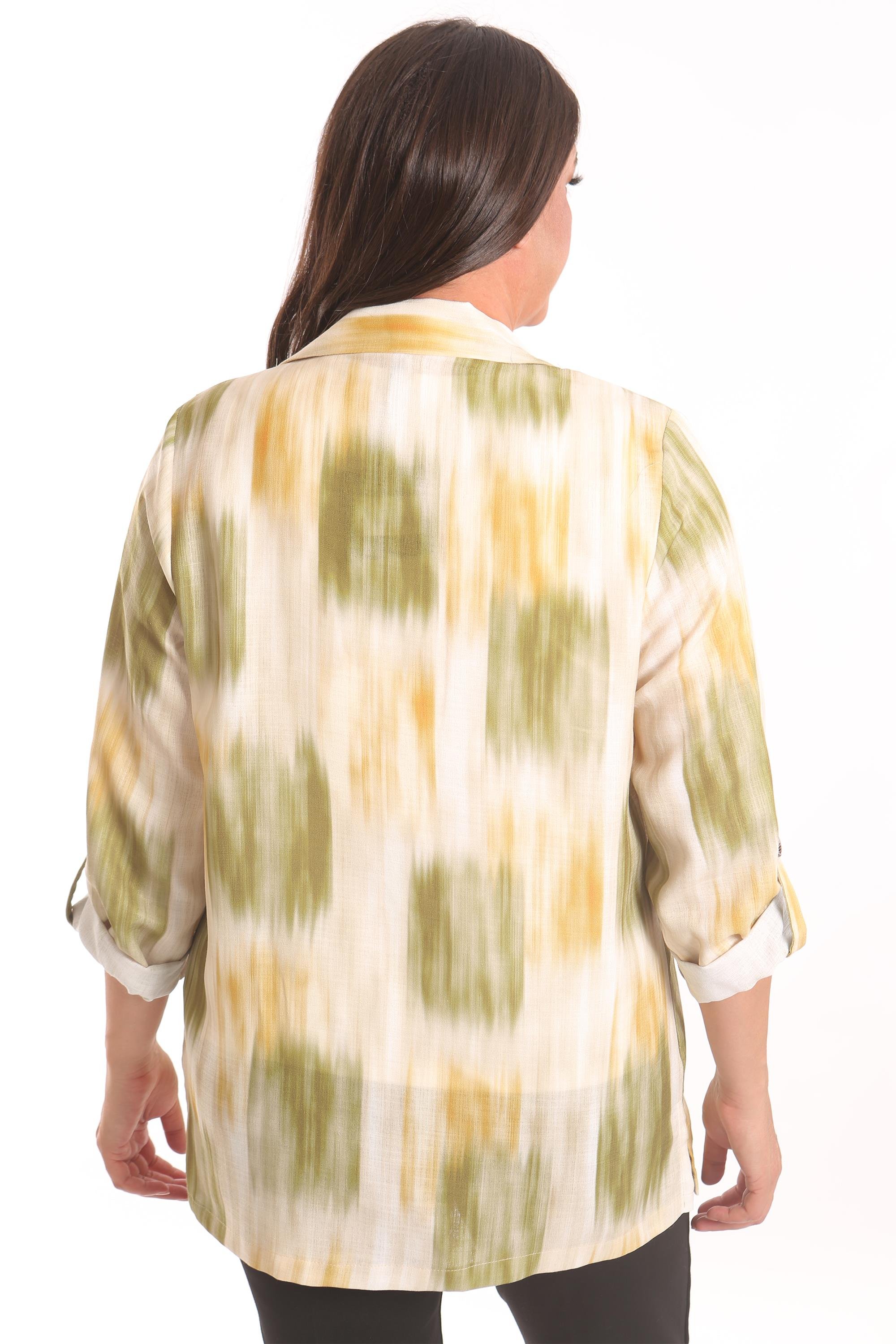 Trend42plus Büyük Beden Batik Desen Kruvaze Yaka Haki Ceket 