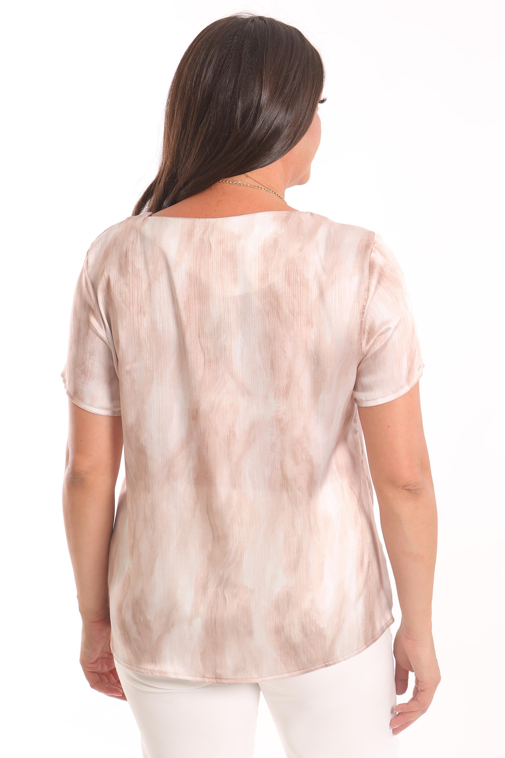 Trend42plus Büyük Beden Bej Desenli Kısa Kol Bluz