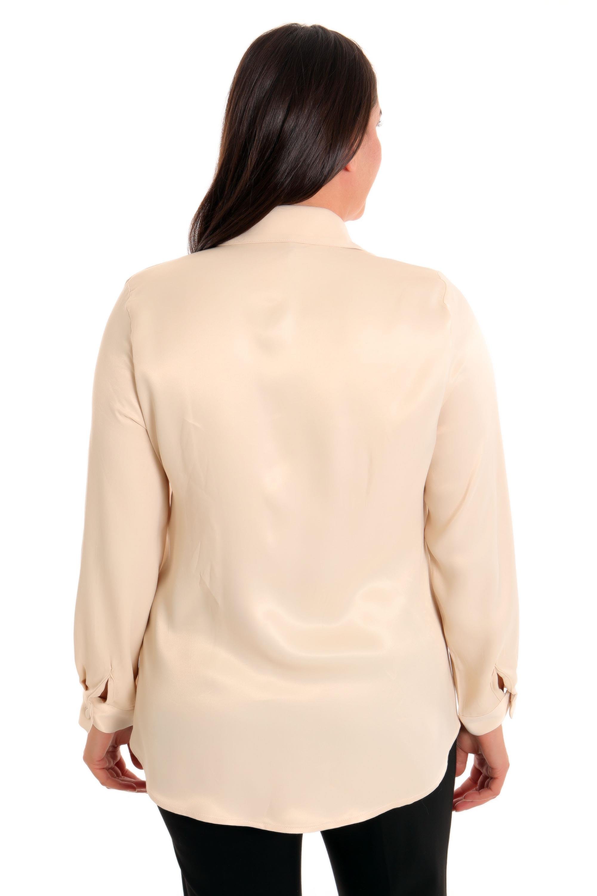 Trend42plus Büyük Beden Bej Saten Gömlek