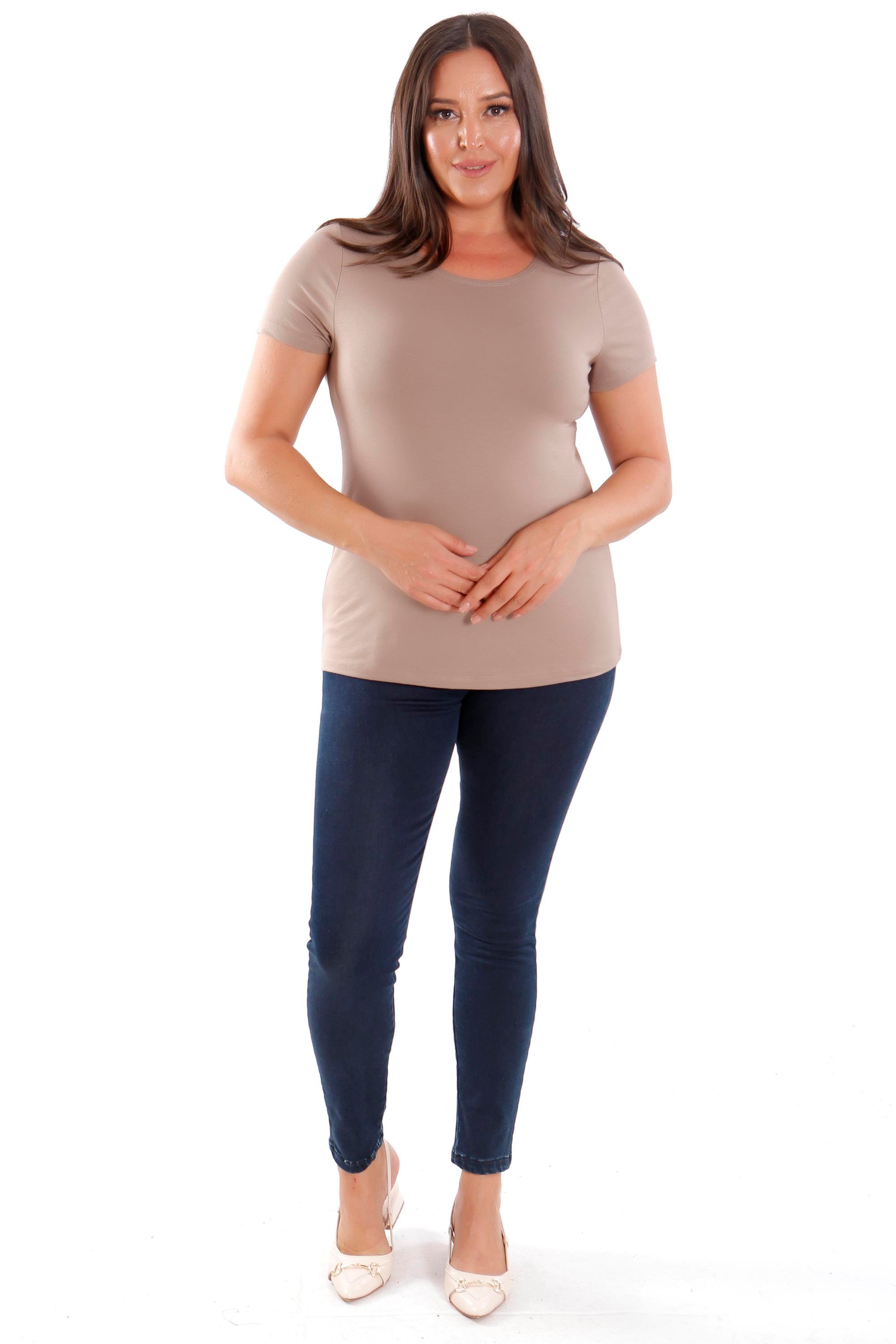 Trend42plus Büyük Beden Bisiklet Yaka Basic Vizon Bluz