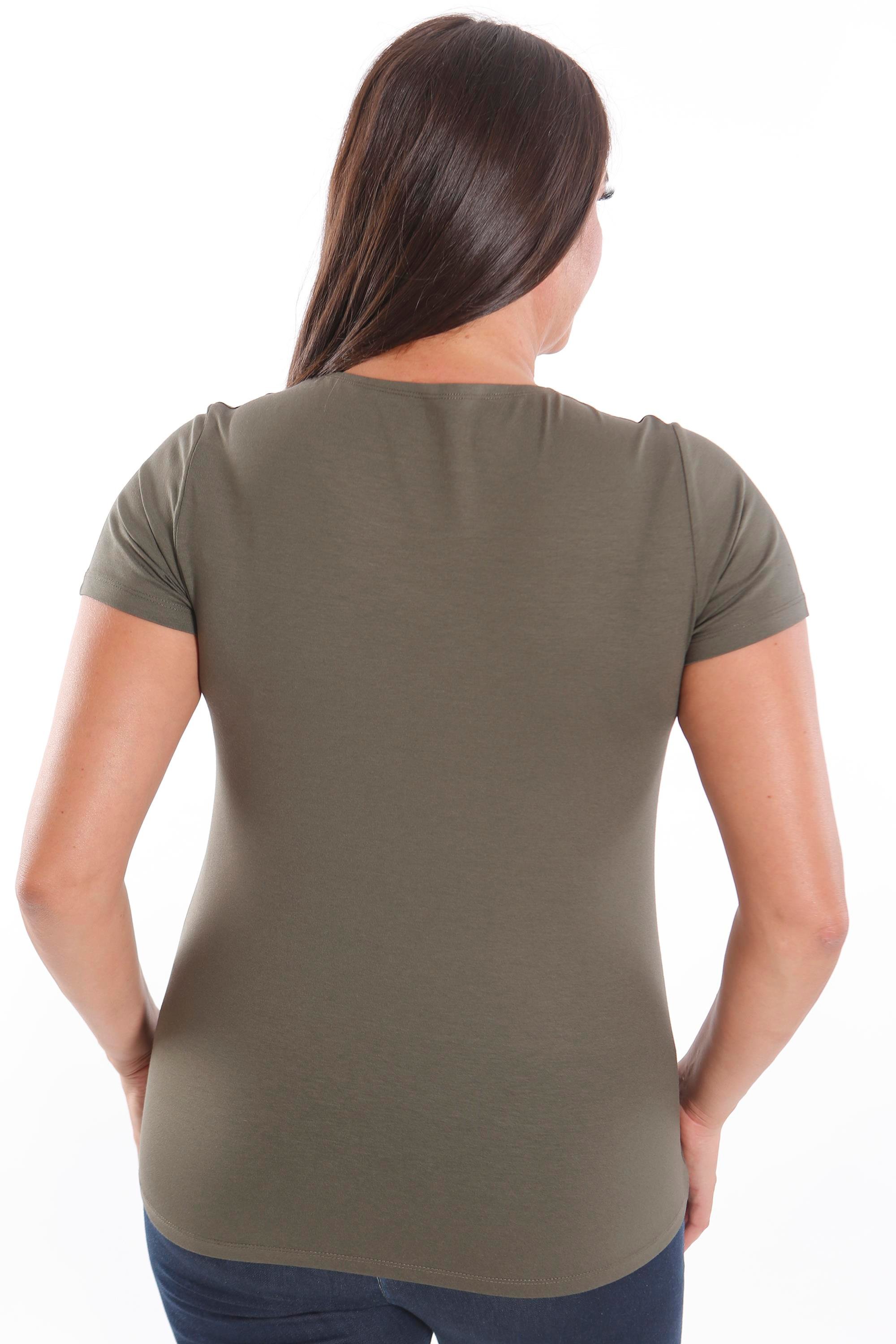 Trend42plus Büyük Beden Bisiklet Yaka Basic Haki Bluz