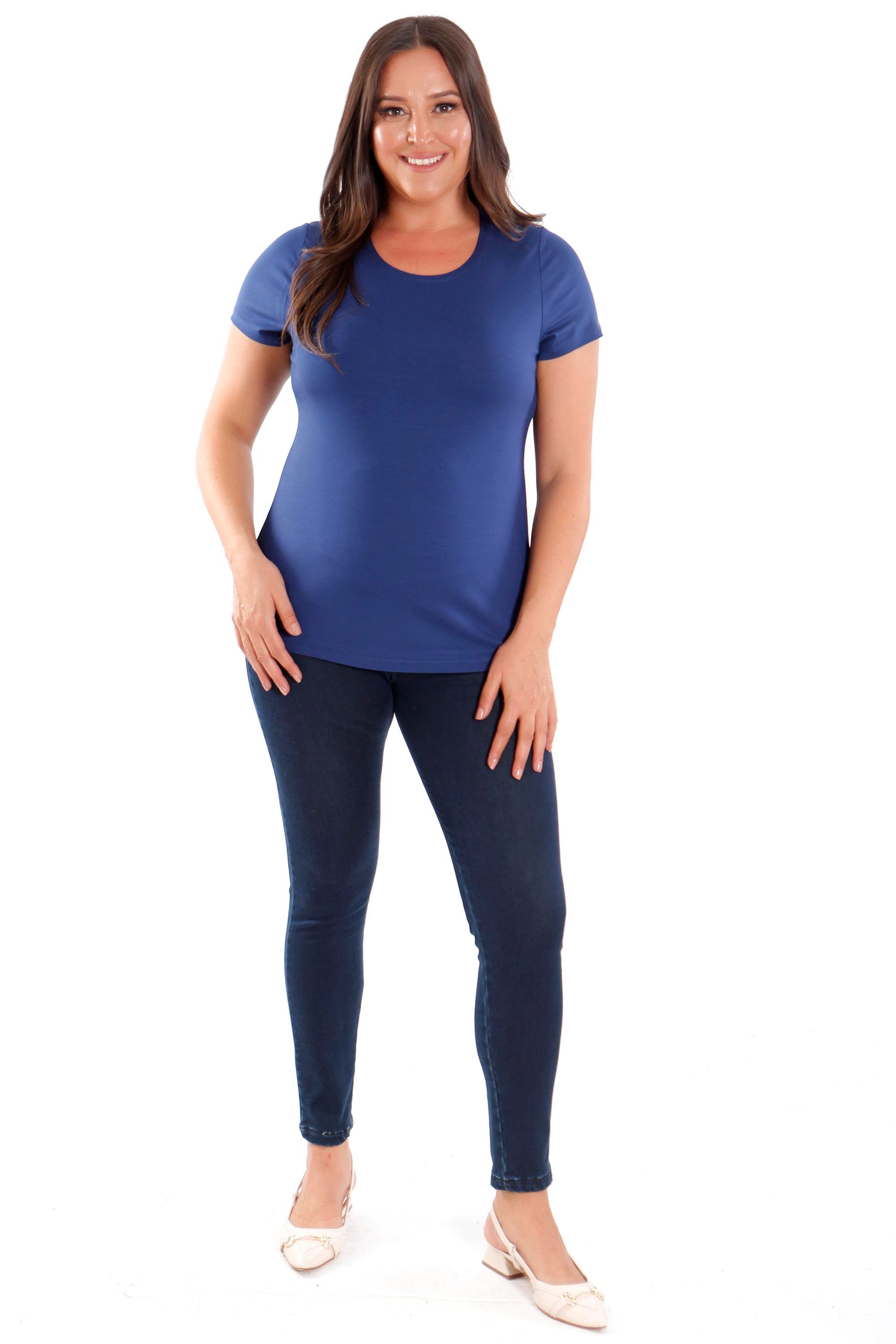 Trend42plus Büyük Beden Bisiklet Yaka Basic İndigo Bluz