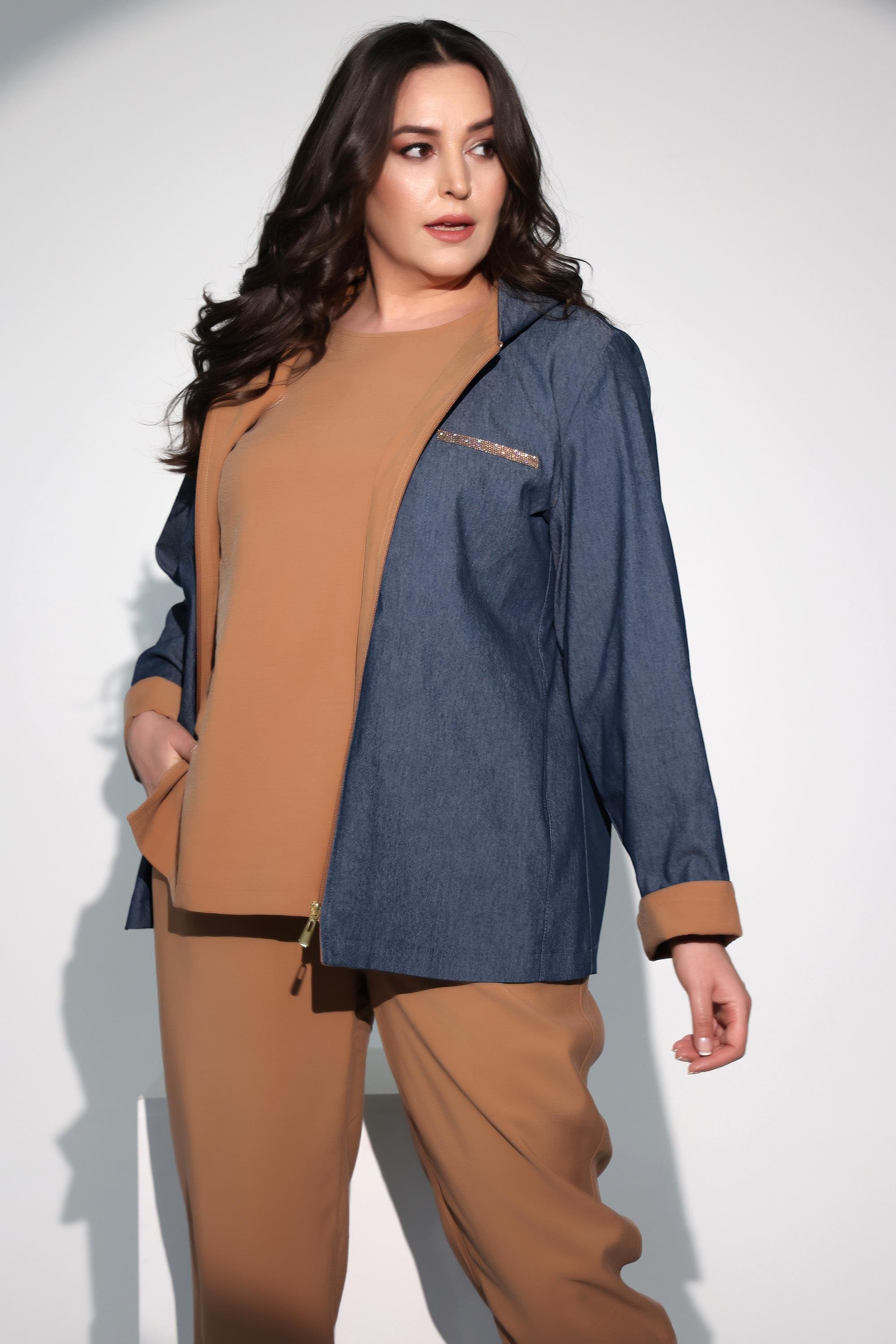 Trend42plus Büyük Beden Camel Beli Lastikli Pantolon