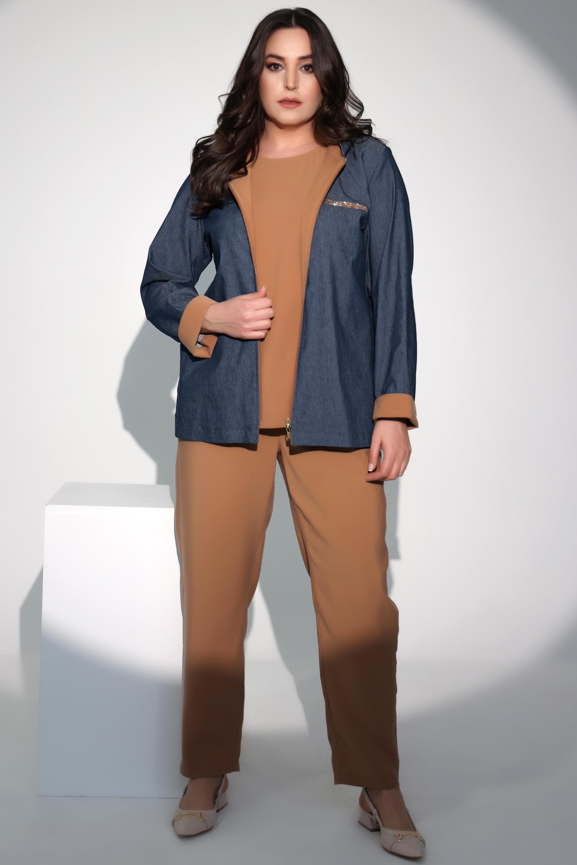 Trend42plus Büyük Beden Camel Beli Lastikli Pantolon