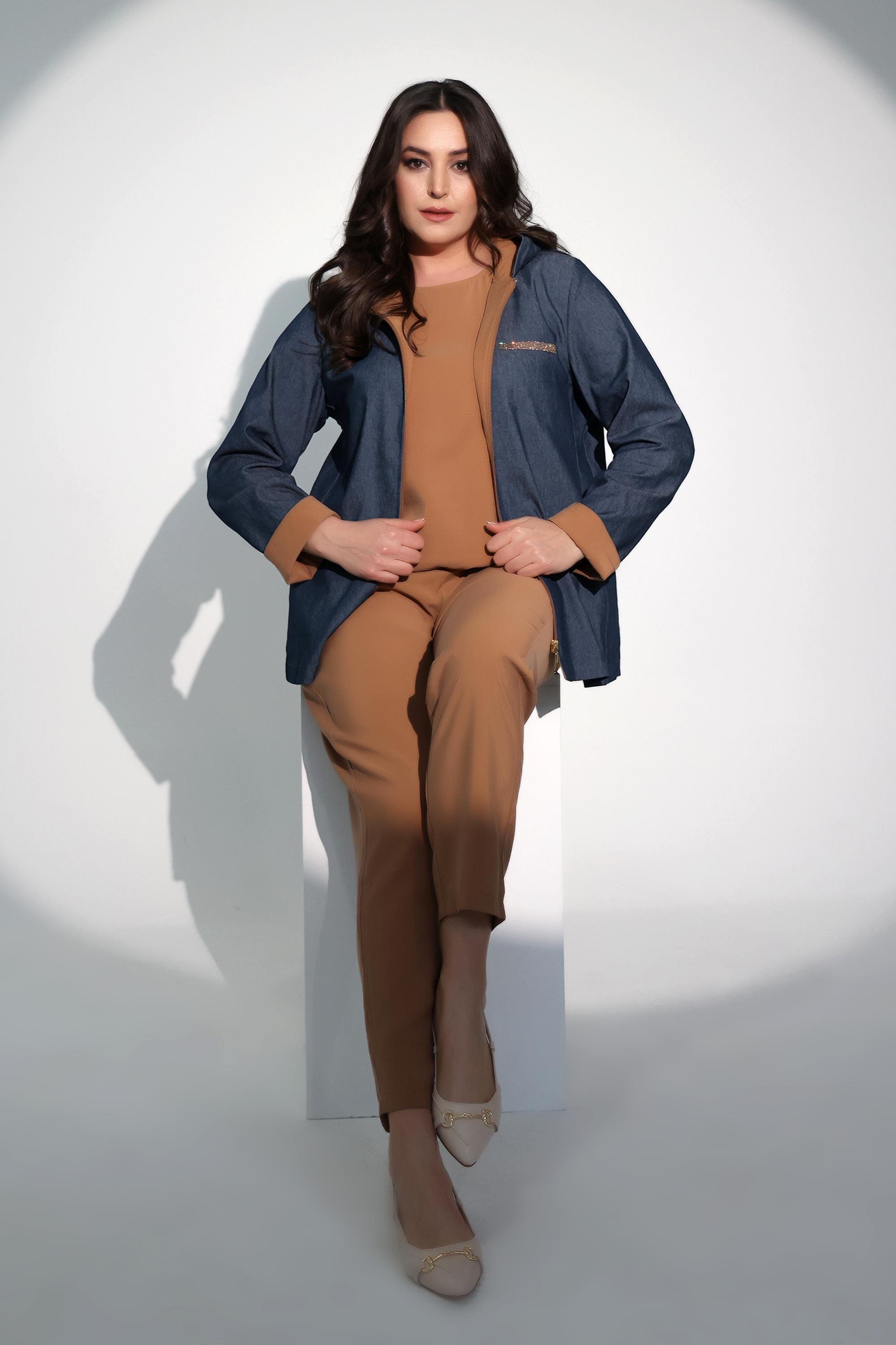 Trend42plus Büyük Beden Camel Beli Lastikli Pantolon