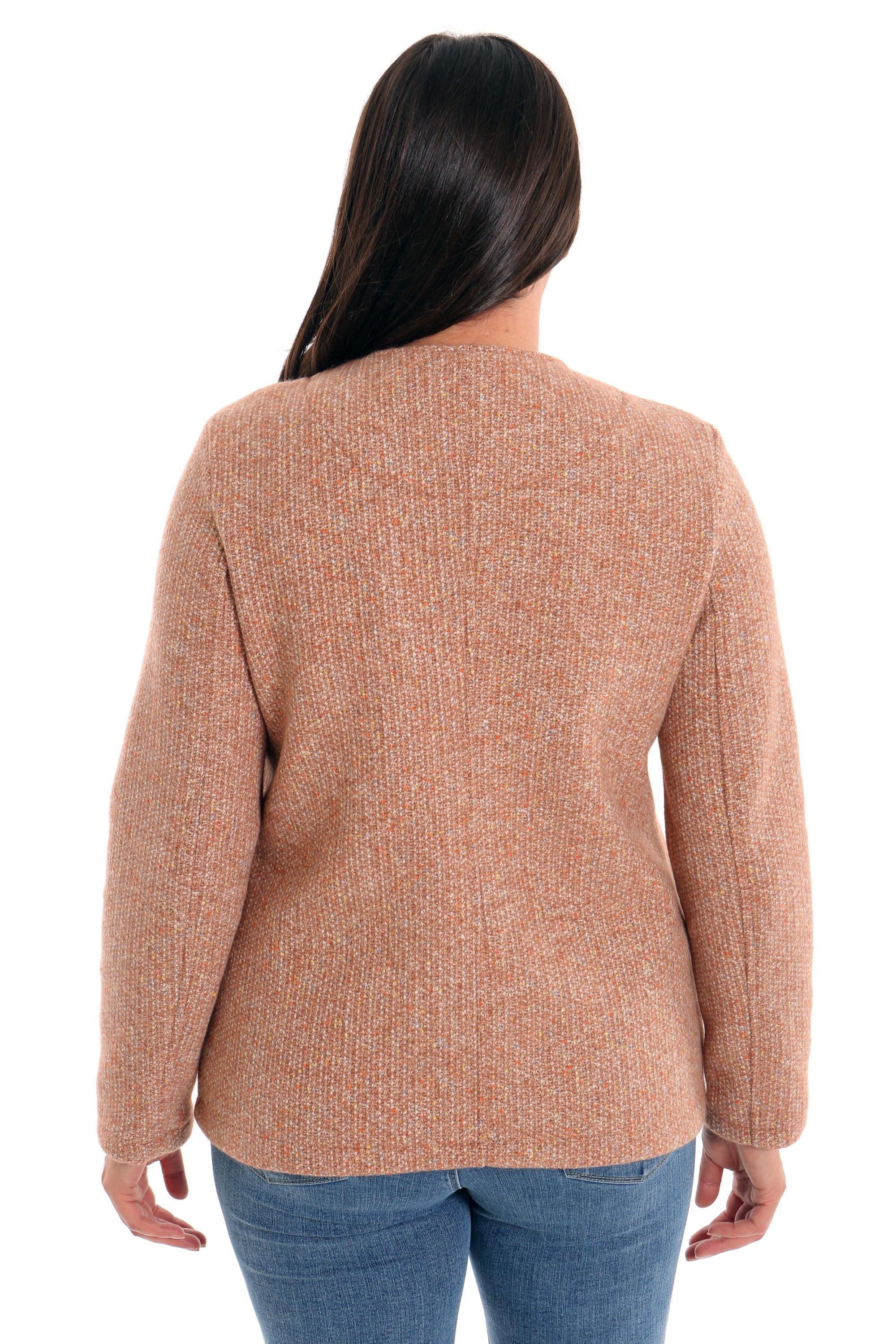 Trend42plus Büyük Beden Cebi Taş Baskılı Camel Ceket