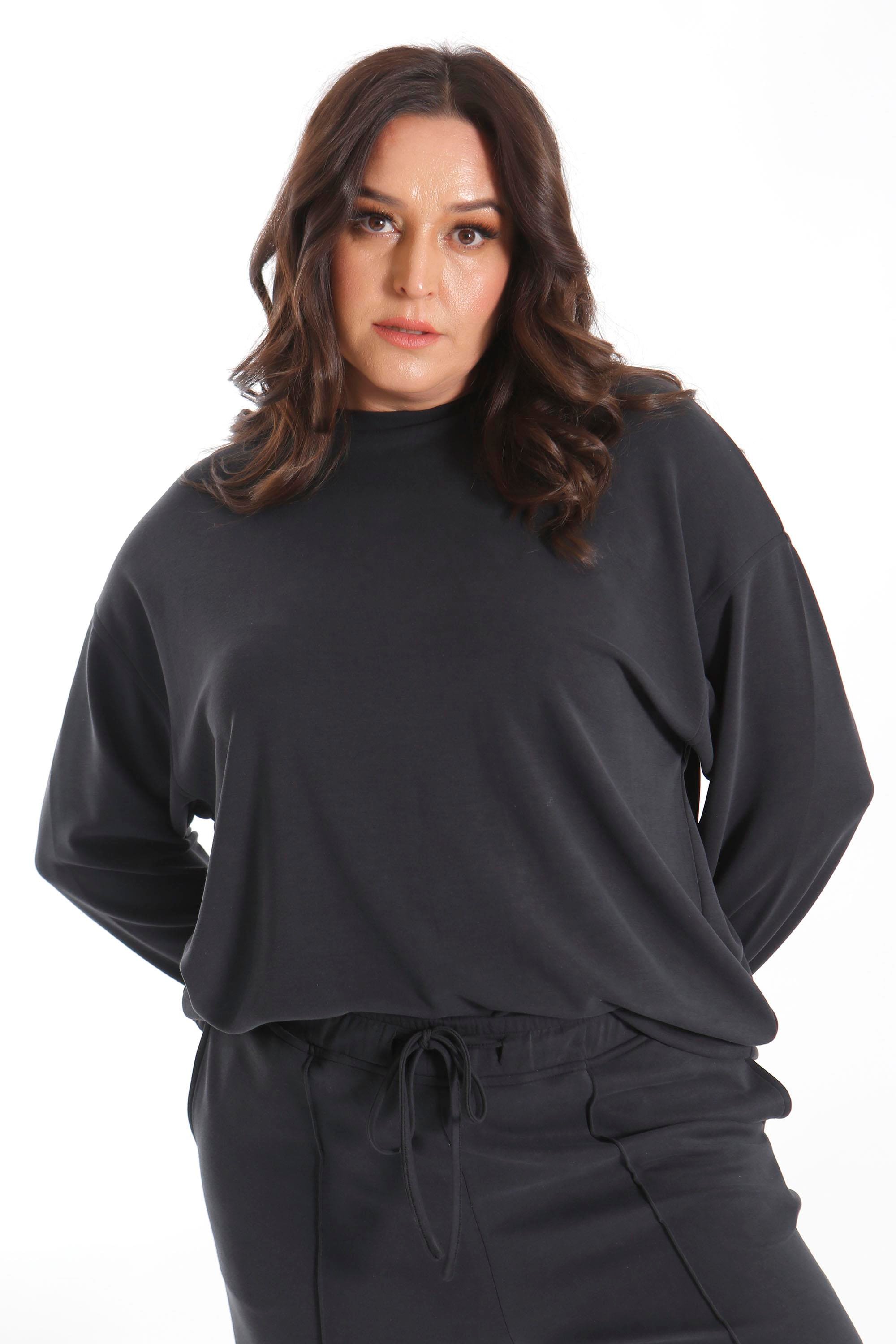 Trend42plus Büyük Beden Cep ve Bağcık Detaylı Alt Üst Siyah Takım