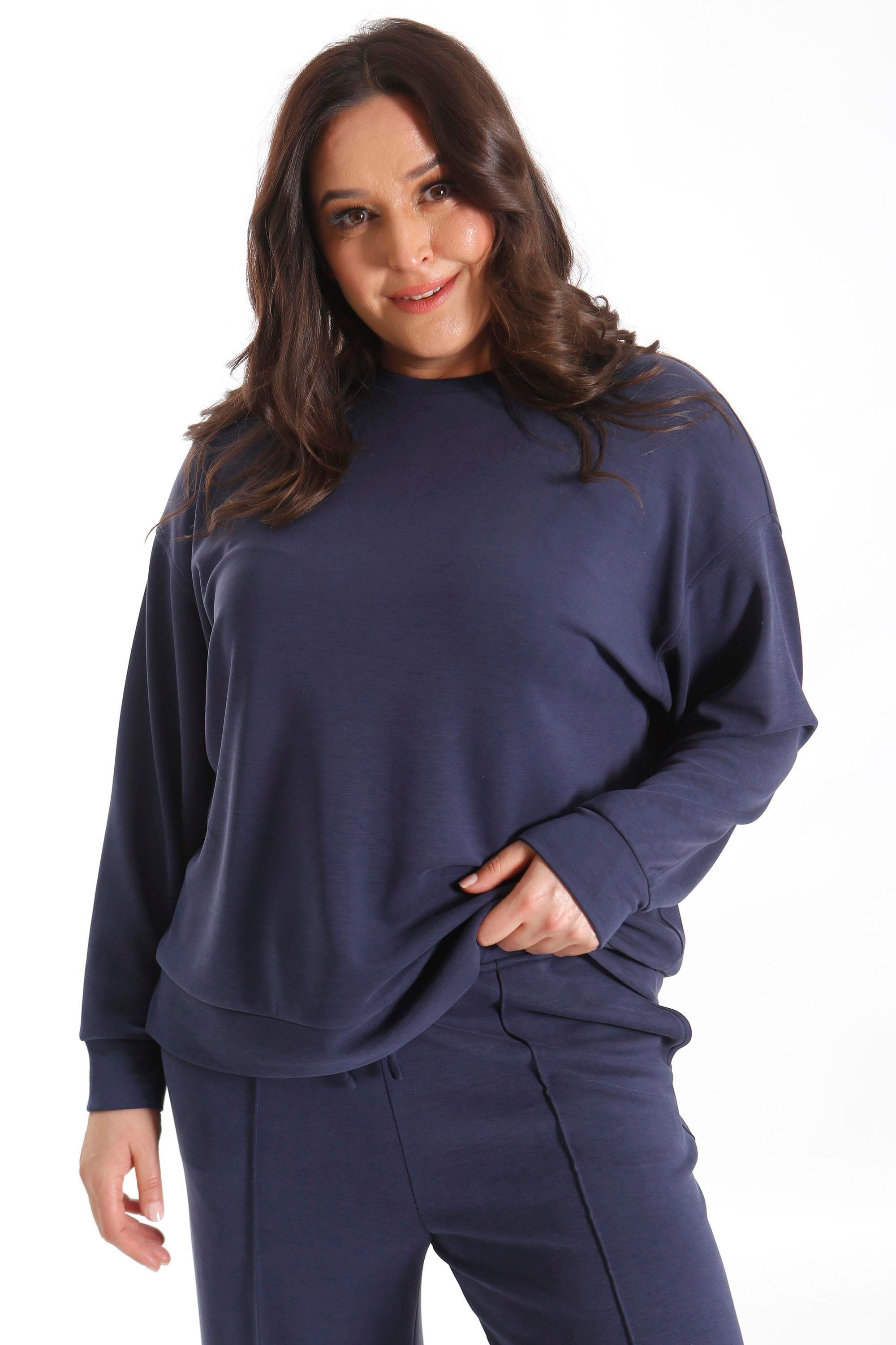 Trend42plus Büyük Beden Cep ve Bağcık Detaylı Alt Üst Lacivert Takım