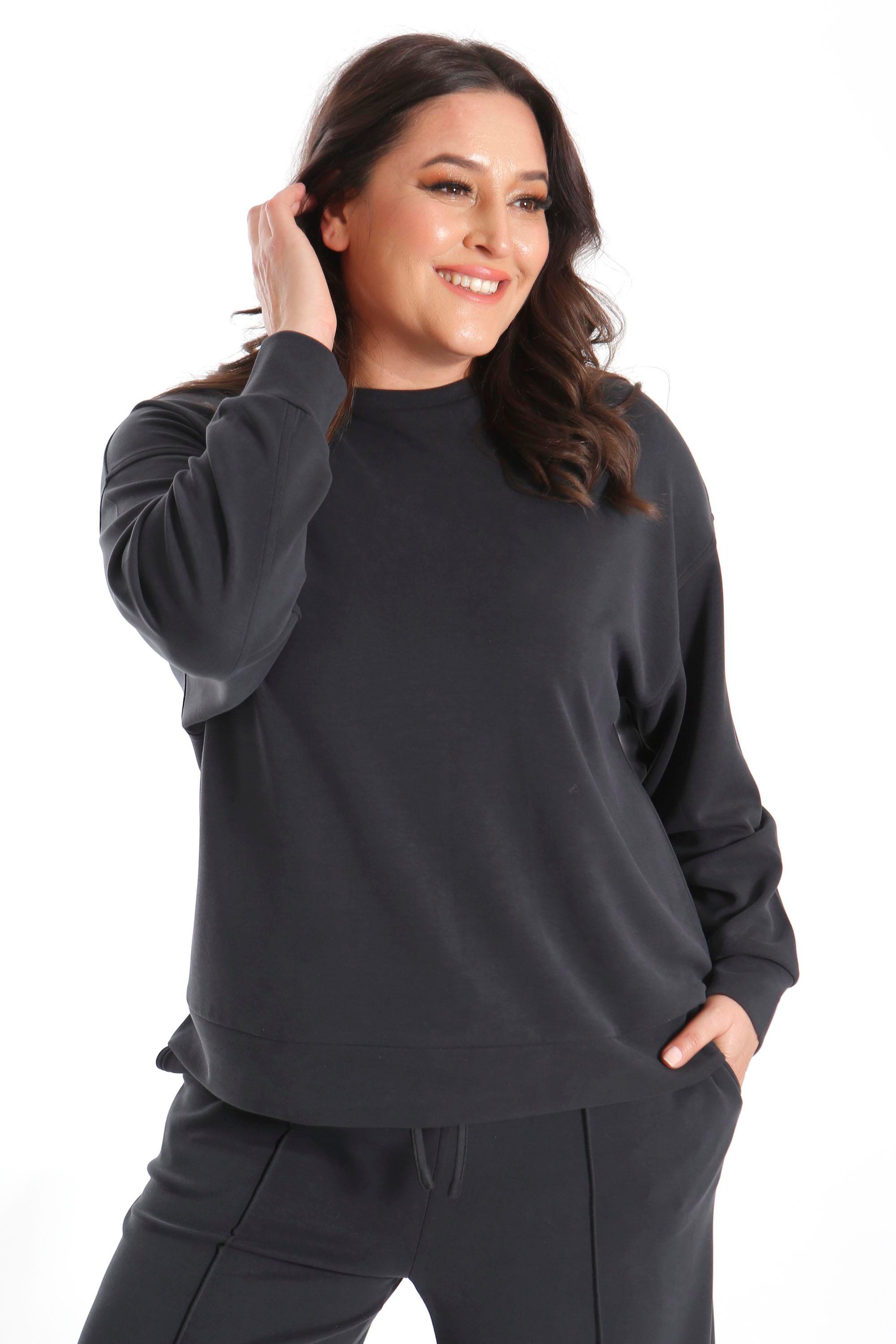 Trend42plus Büyük Beden Cep ve Bağcık Detaylı Alt Üst Siyah Takım