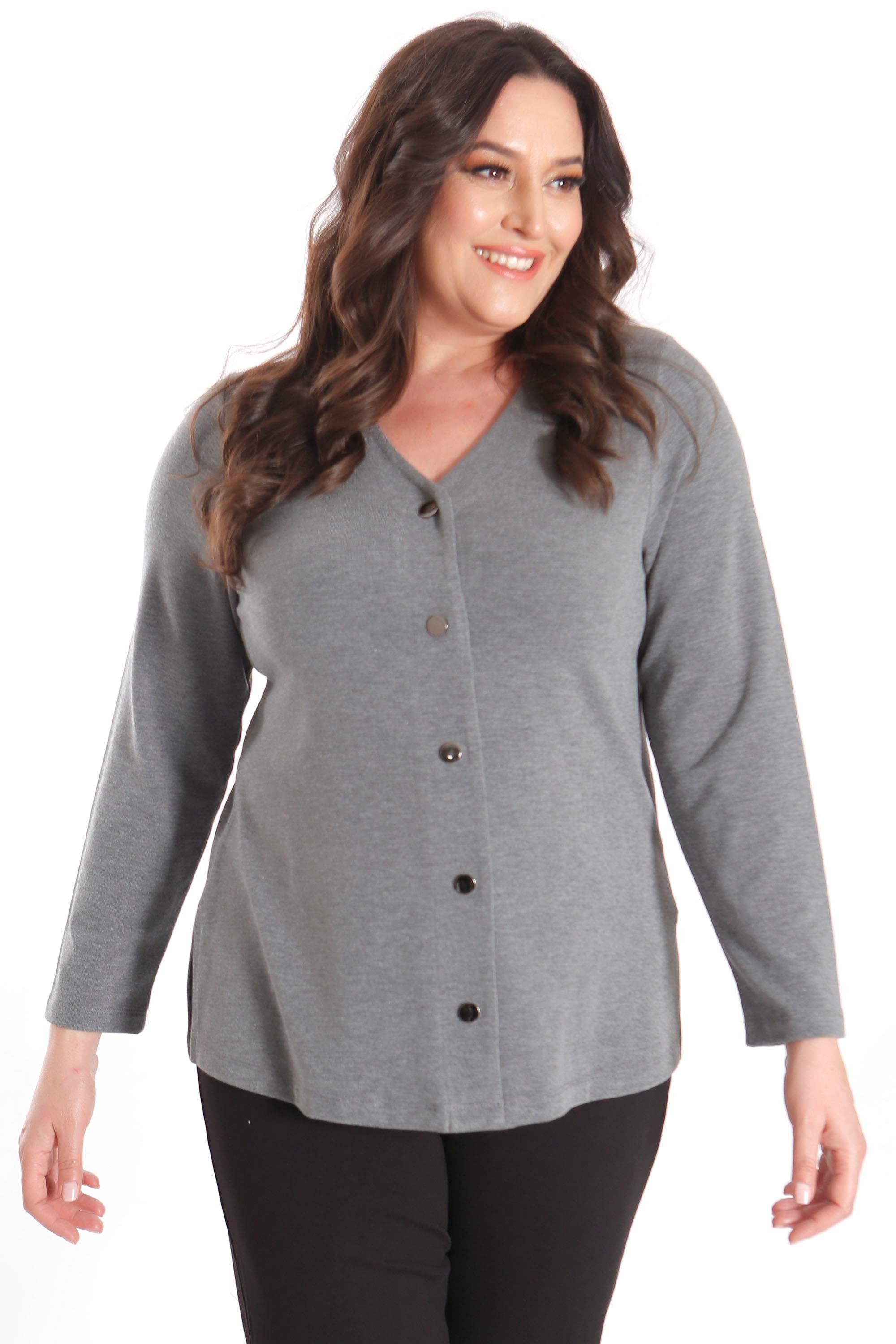 Trend42plus Büyük Beden Çıt Çıt Düğmeli Antrasit Hırka