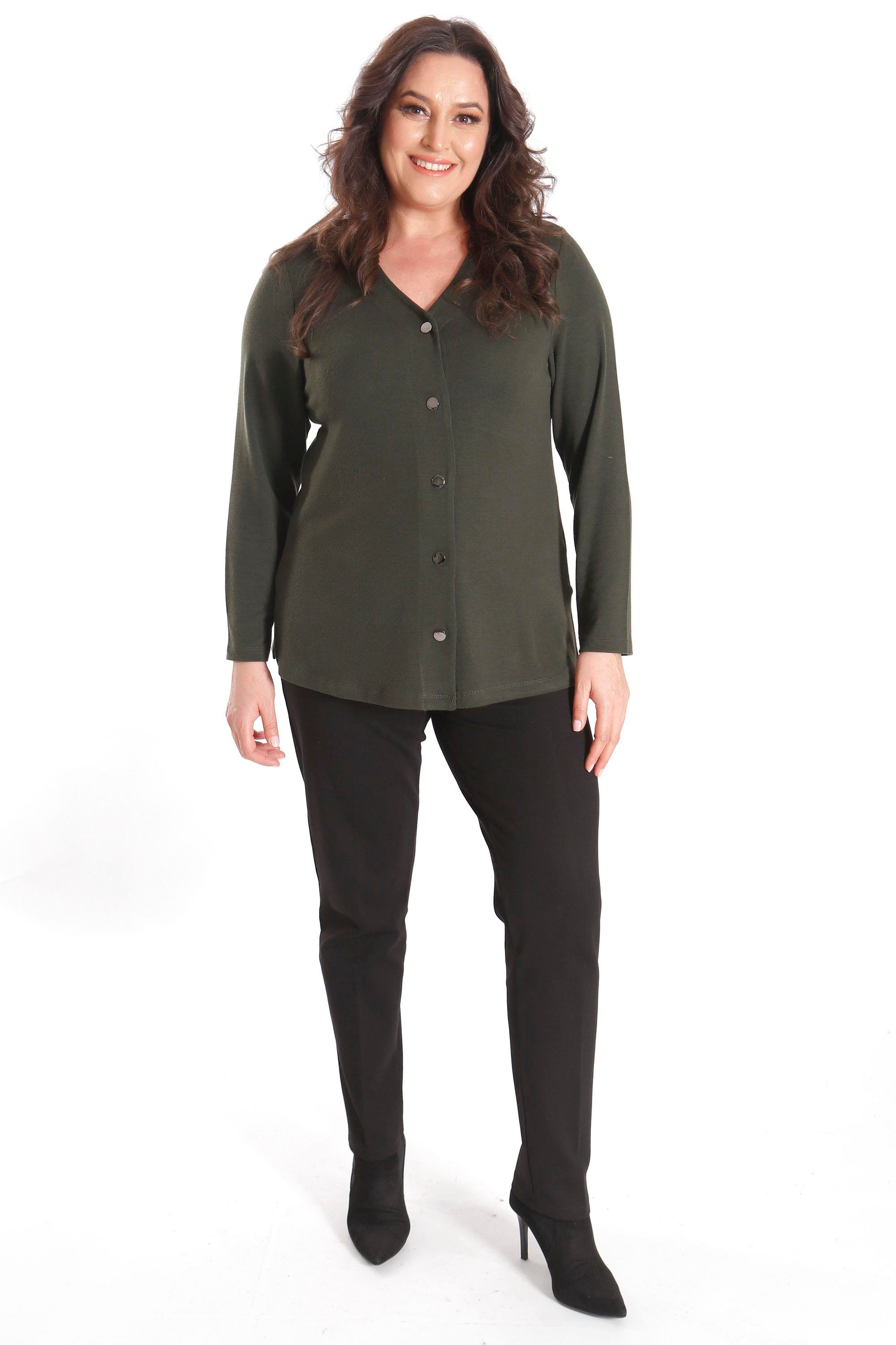 Trend42plus Büyük Beden Çıt Çıt Düğmeli Haki Hırka