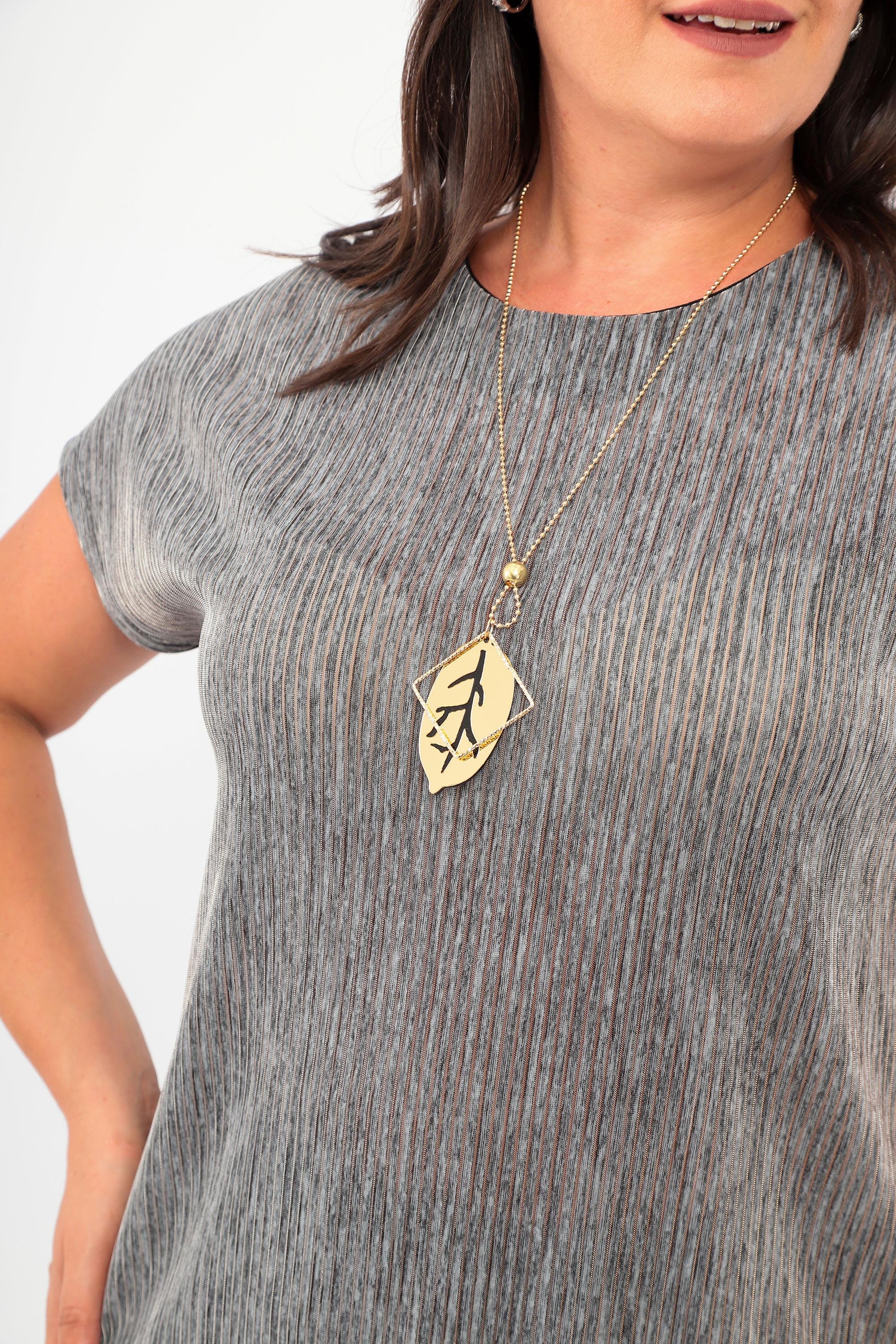 Trend42plus Büyük Beden Çizgili Simli Düşük Kol Siyah Abiye Bluz 