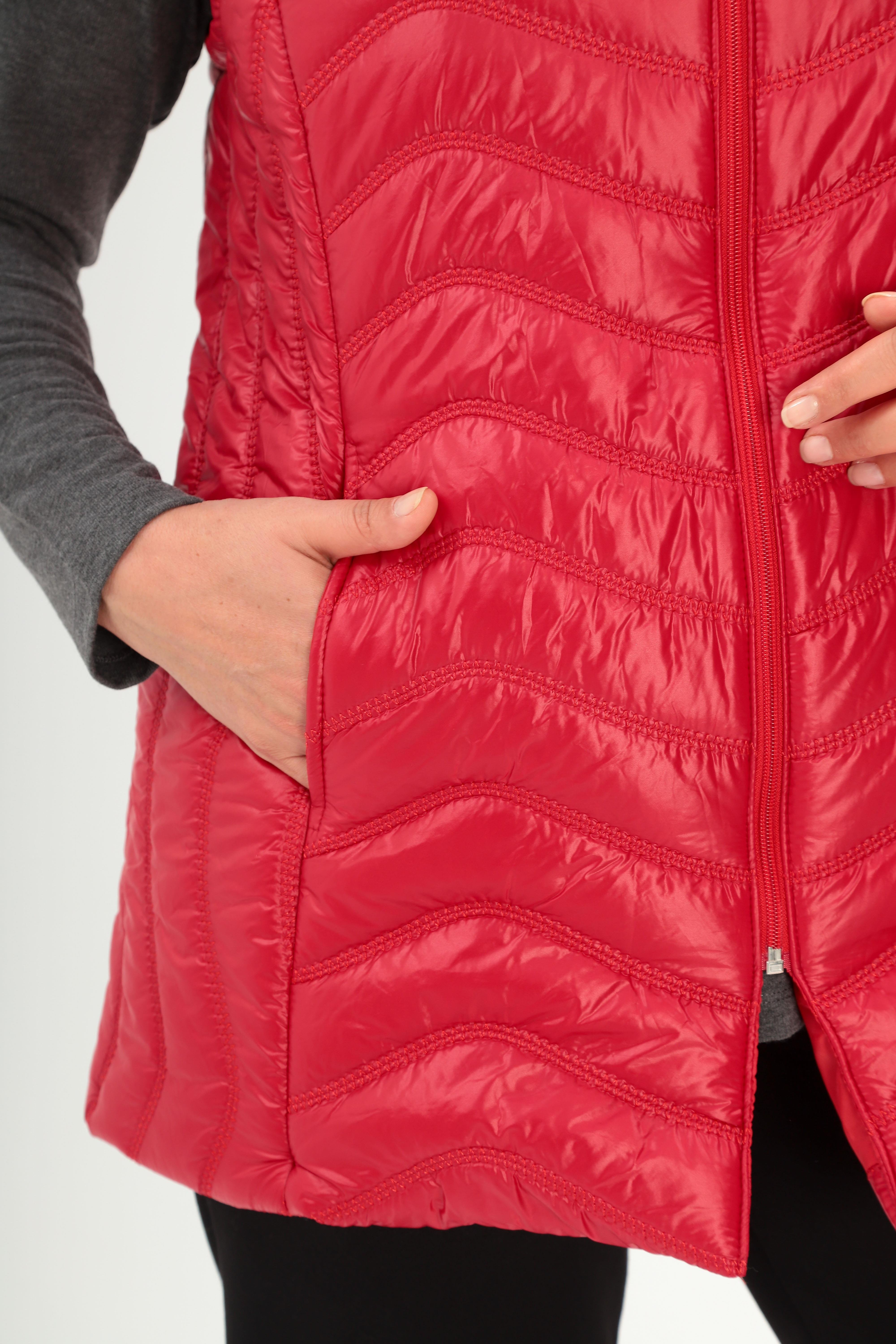 Trend42plus Büyük Beden Dalga Desen Kapitone Kırmızı Yelek