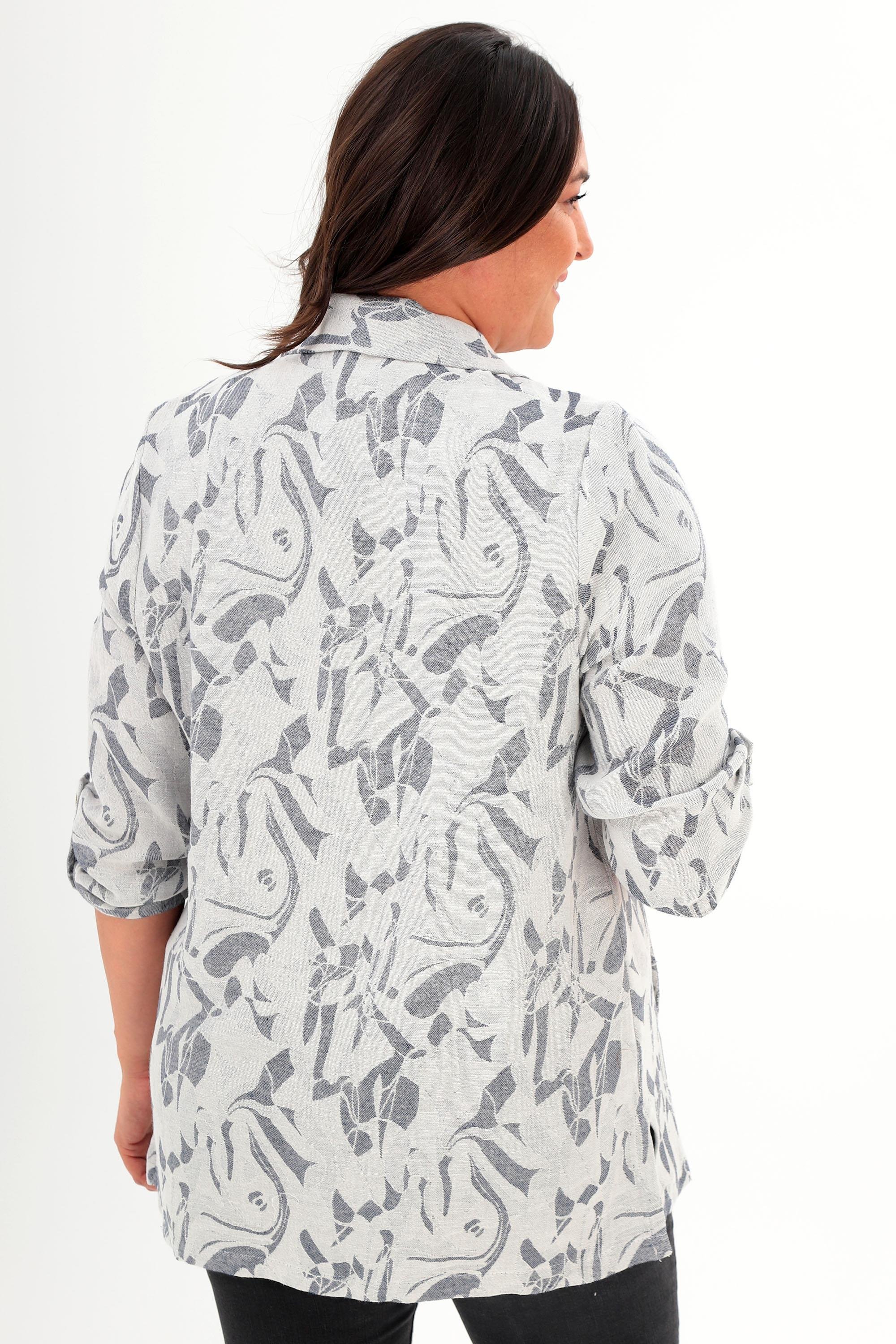 Trend42plus Büyük Beden Desenli Kruvaze Lacivert Ceket