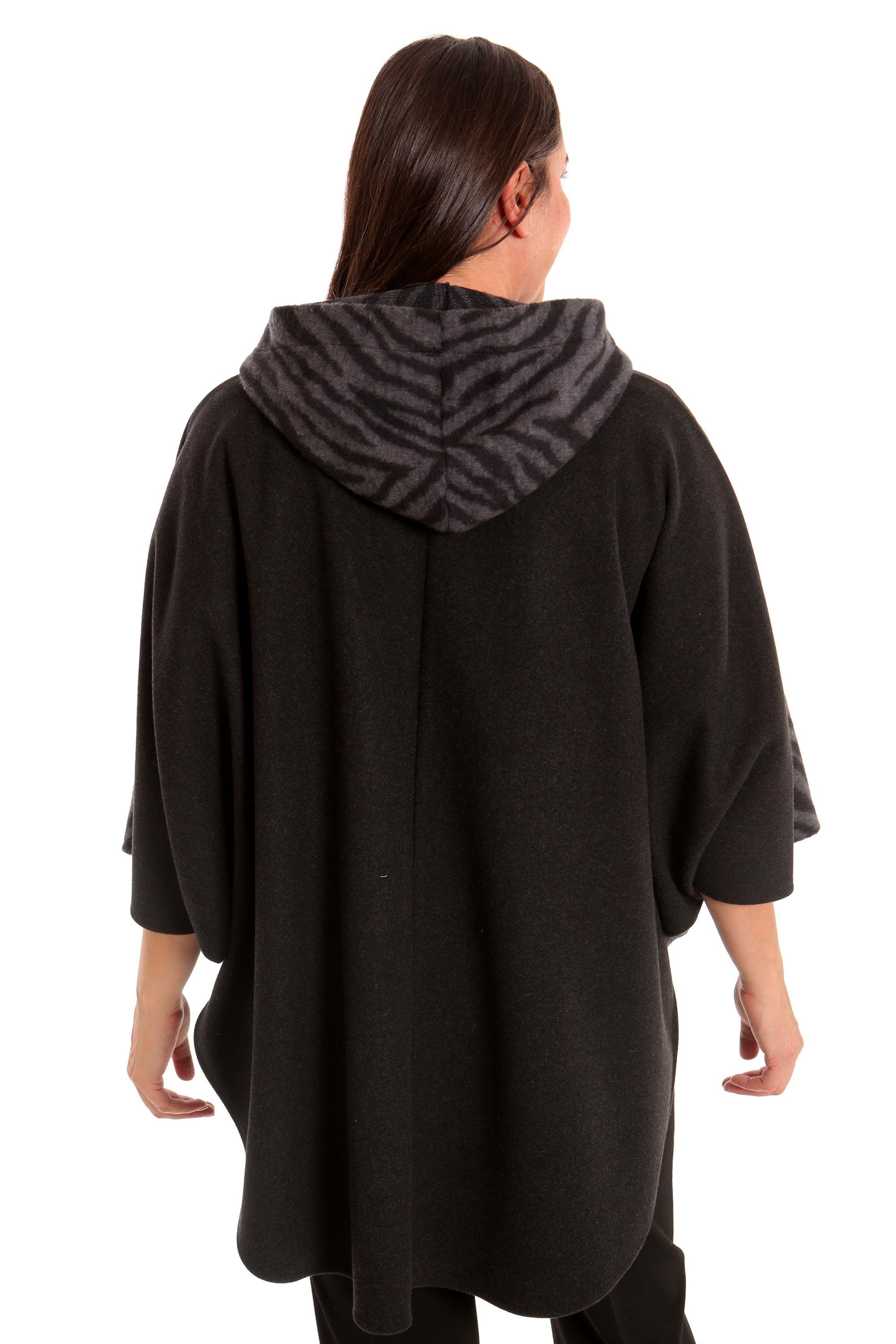 Trend42plus Büyük Beden Düğmeli Zebra Desenli Antrasit Panço