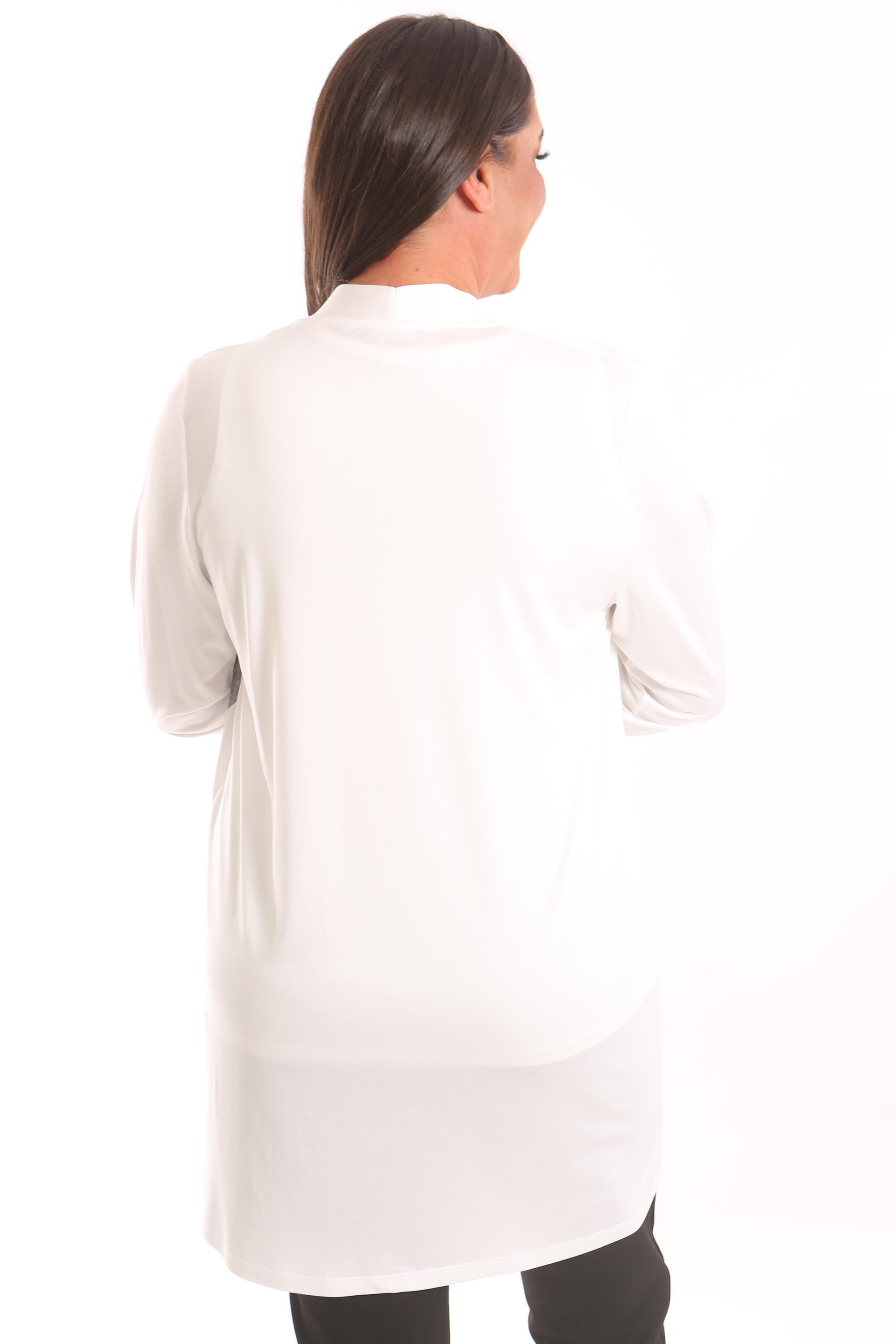 Trend42plus Büyük Beden Ekru Daire Desen Taş Baskılı Uzun Hırka